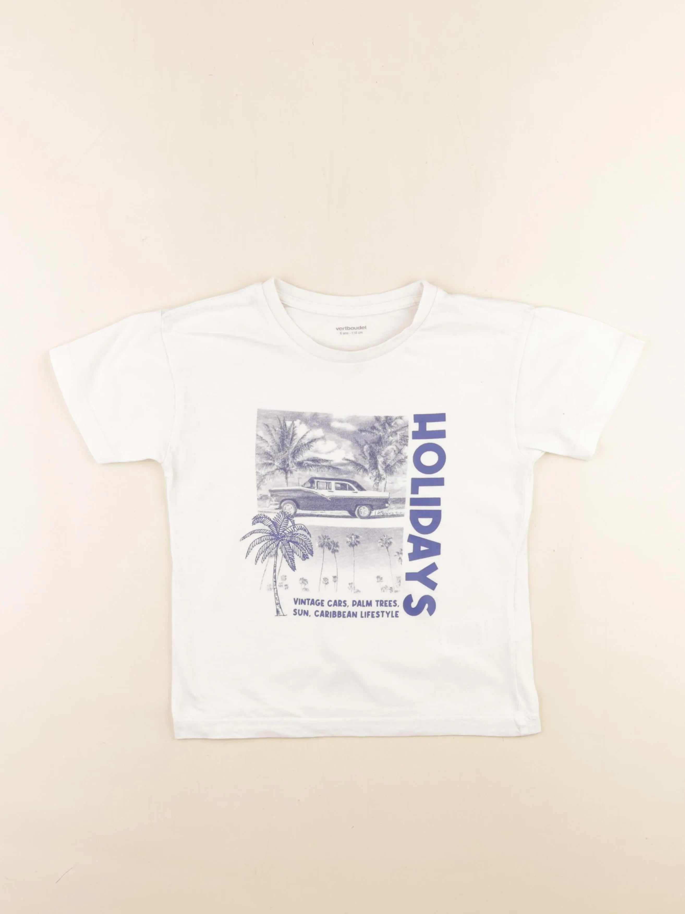 Vertbaudet - tee-shirt blanc, bleu - 6 ans