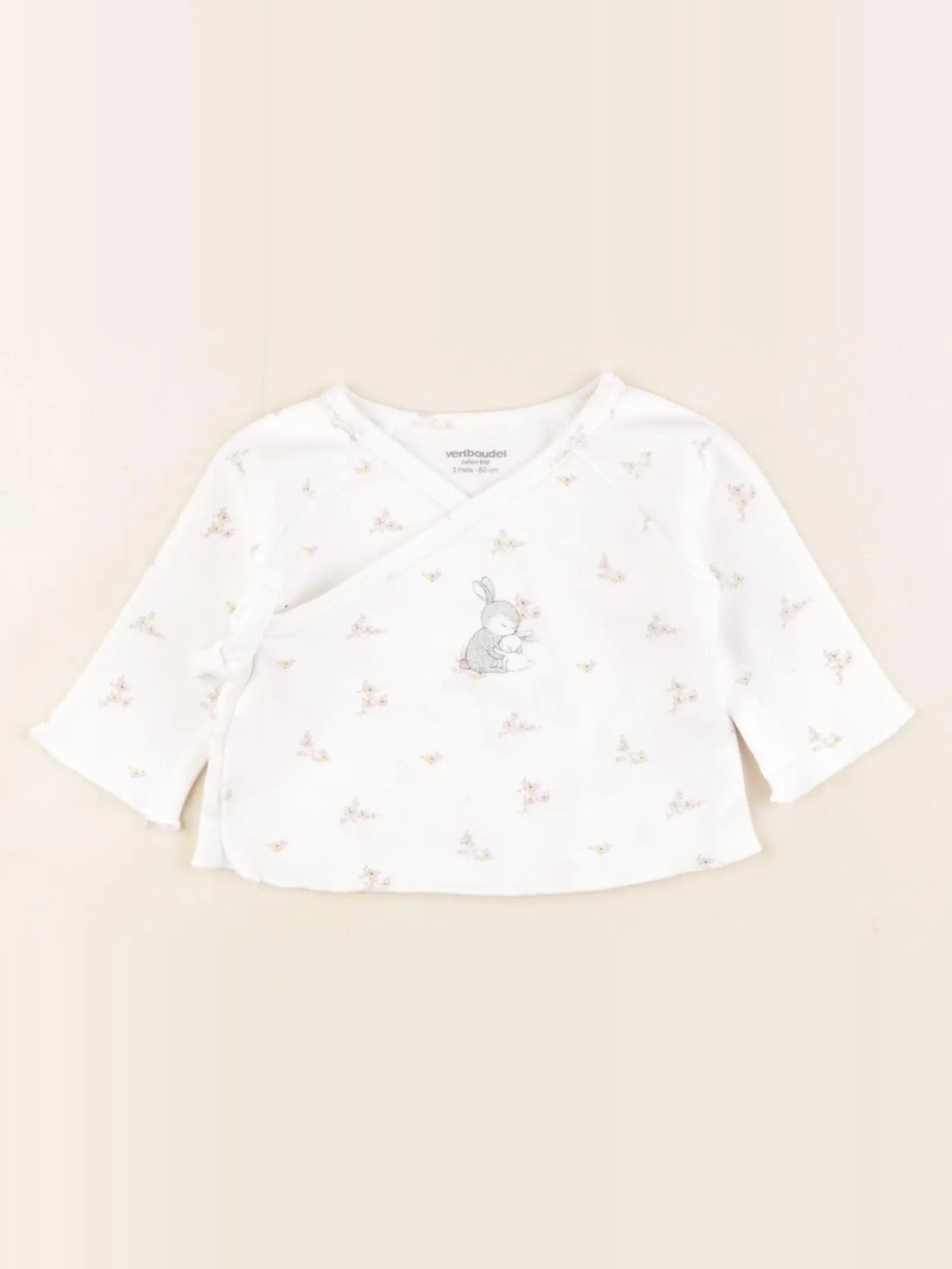 Vertbaudet - tee-shirt blanc, rose - 3 mois