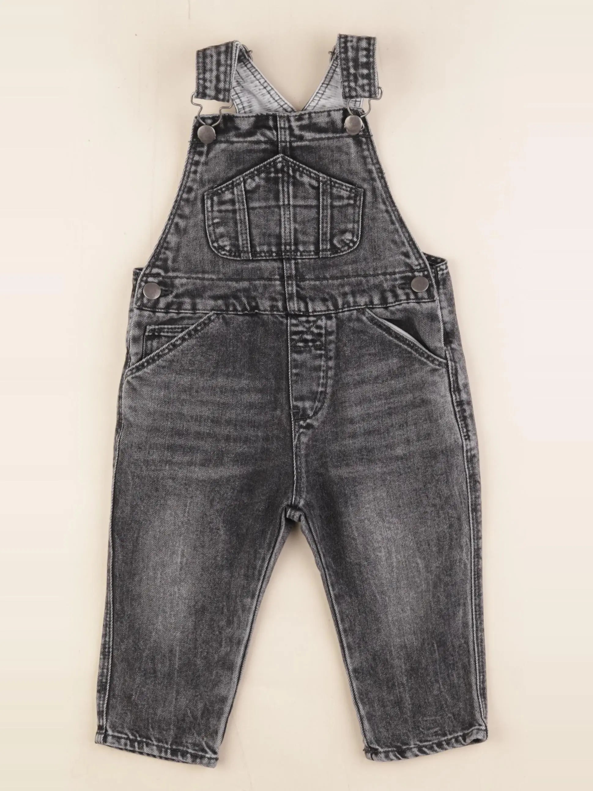 Zara - salopette coton gris, noir - 9/12 mois