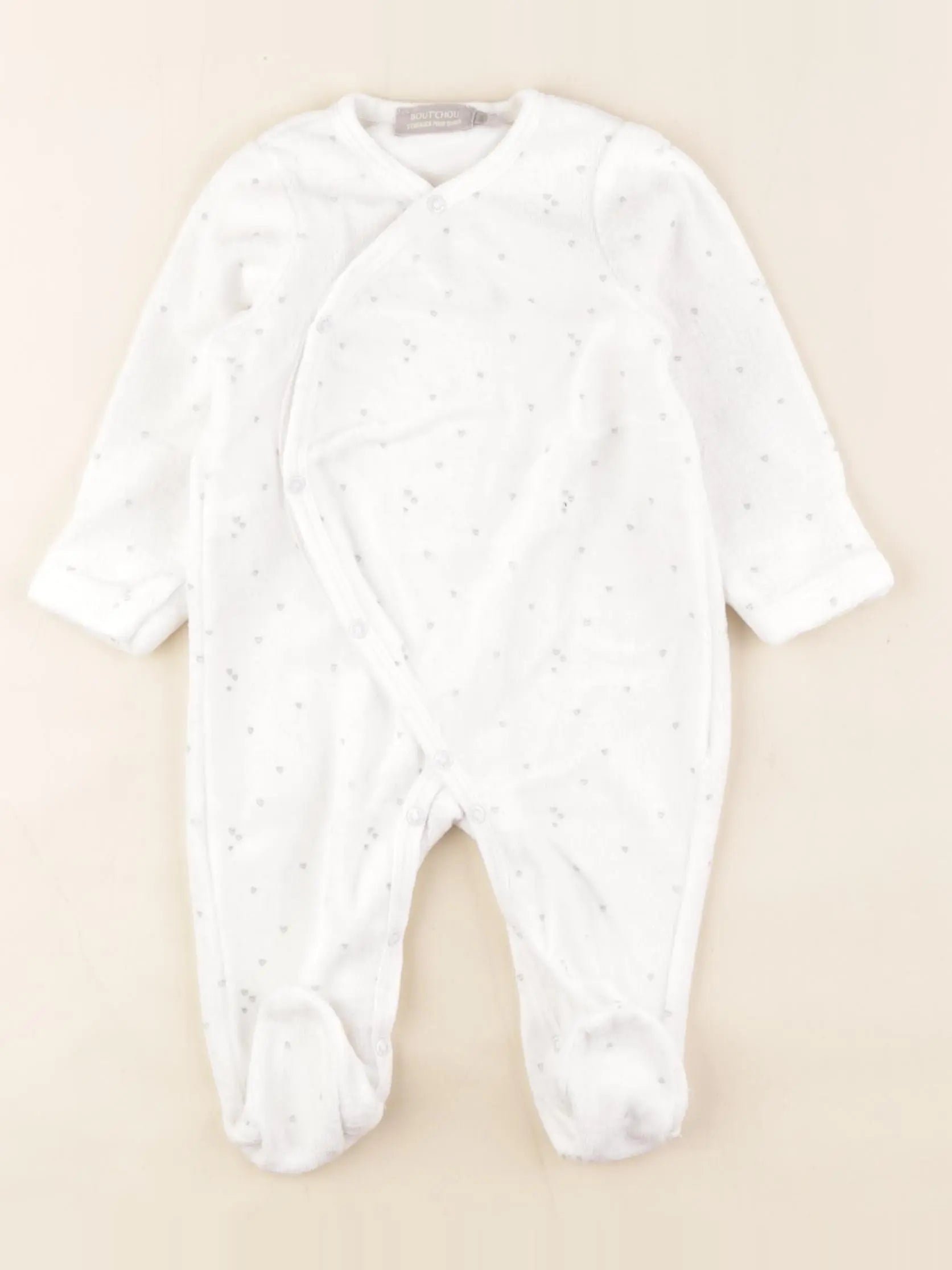 Boutchou - pyjama velours blanc, vert - 3 mois