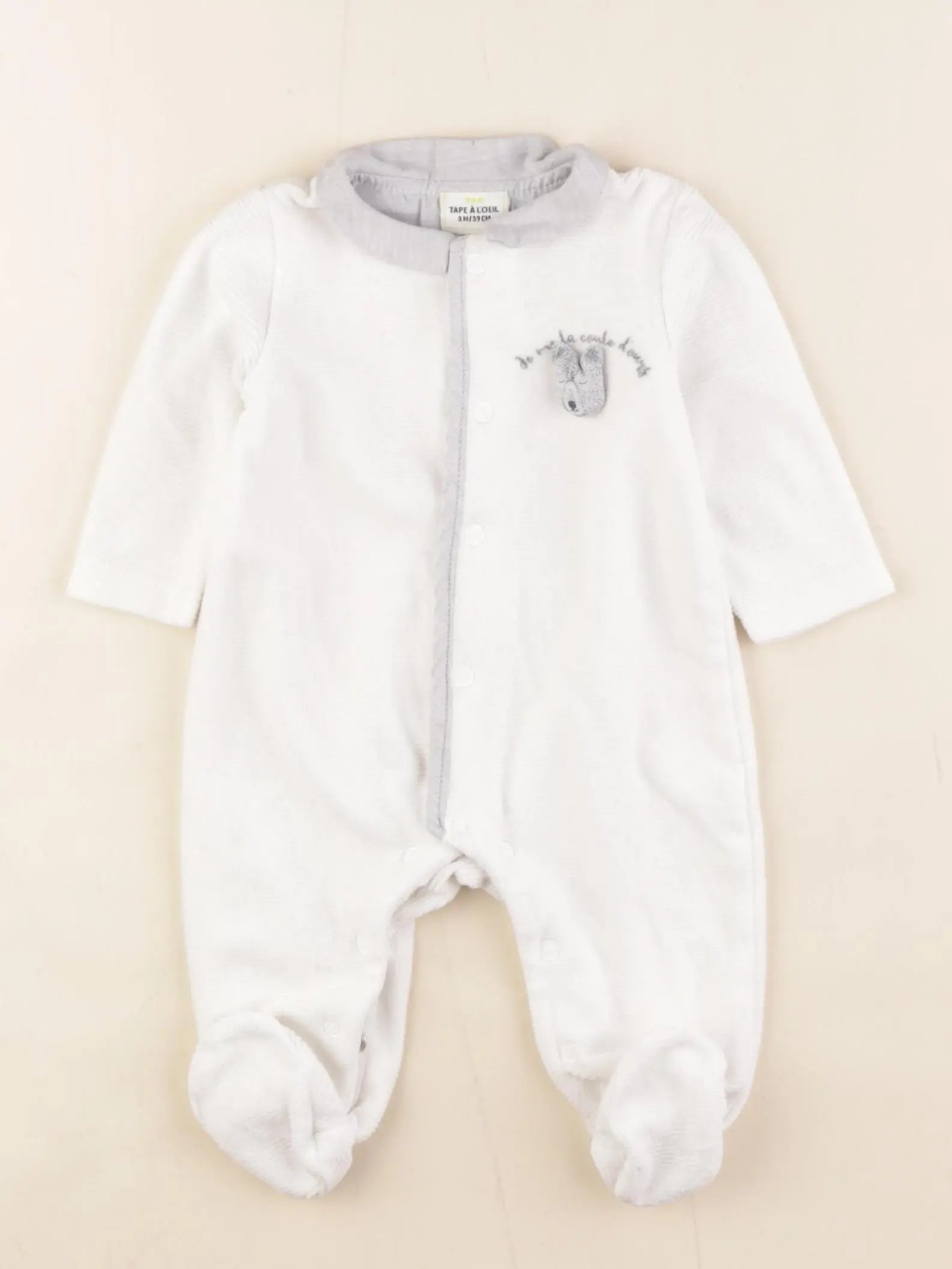 Tape à l'oeil - pyjama velours gris, blanc - 3 mois