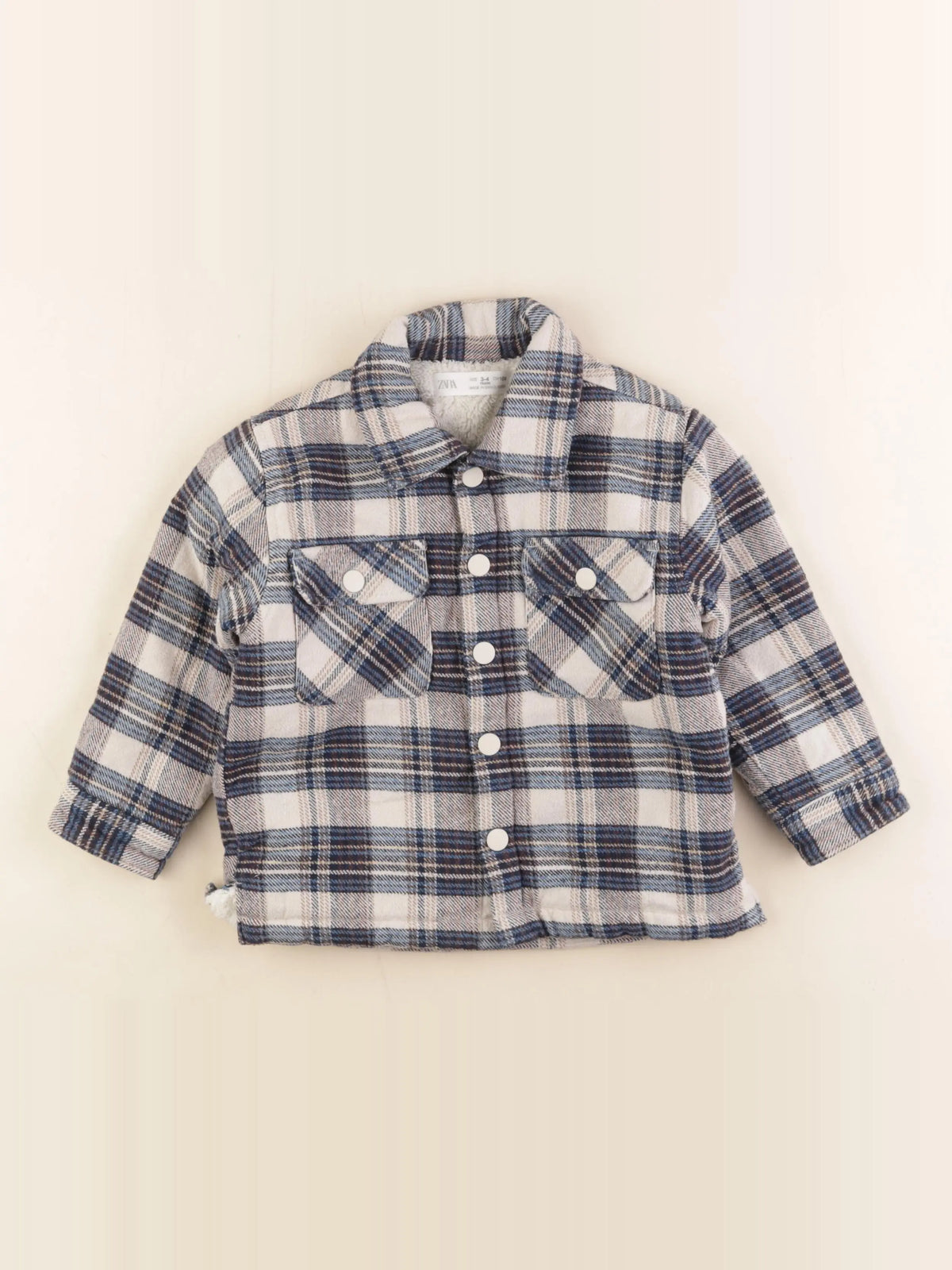 Zara - chemise blanc, bleu - 3/4 ans
