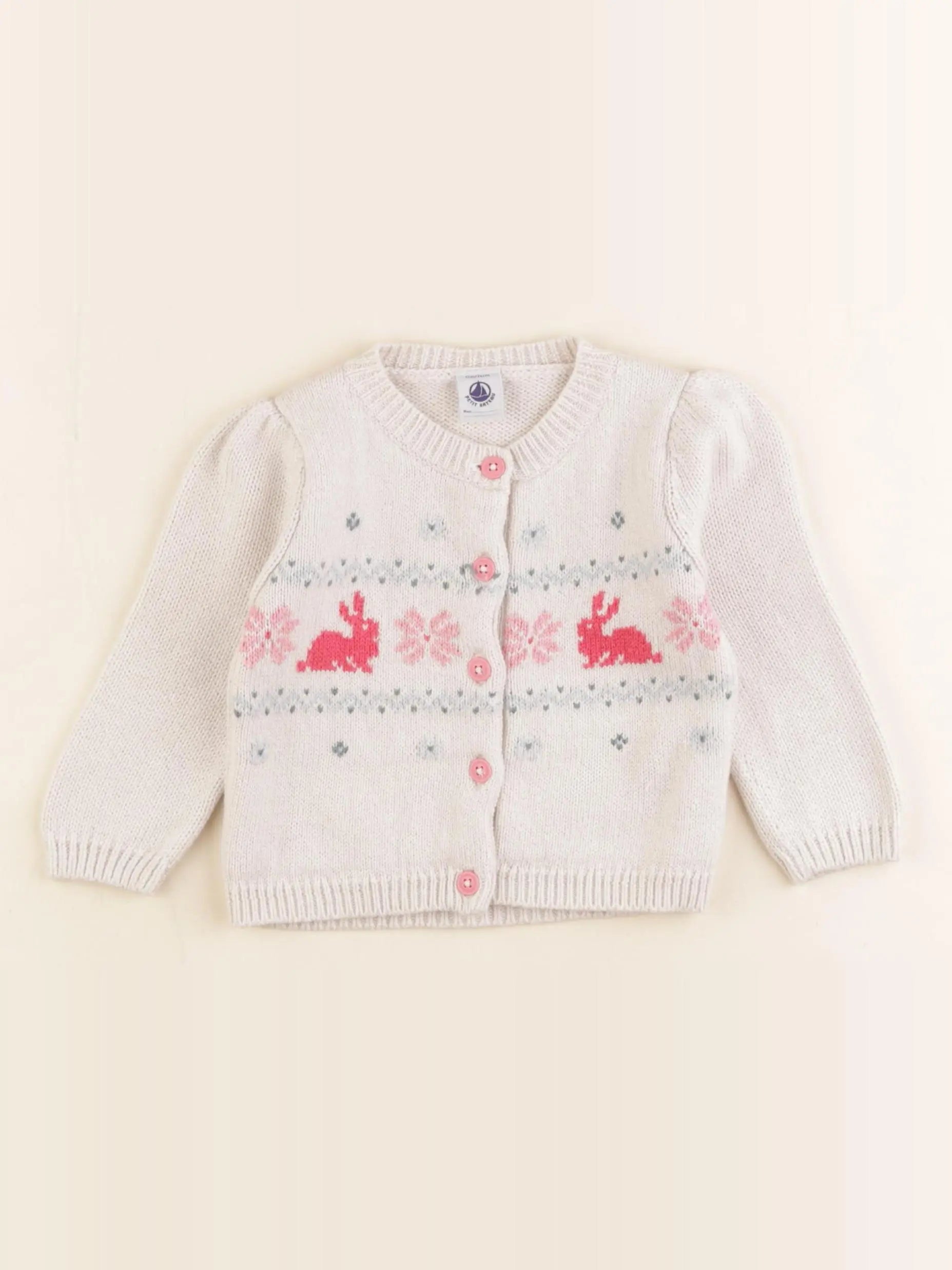 Petit Bateau - gilet beige, rose - 12 mois