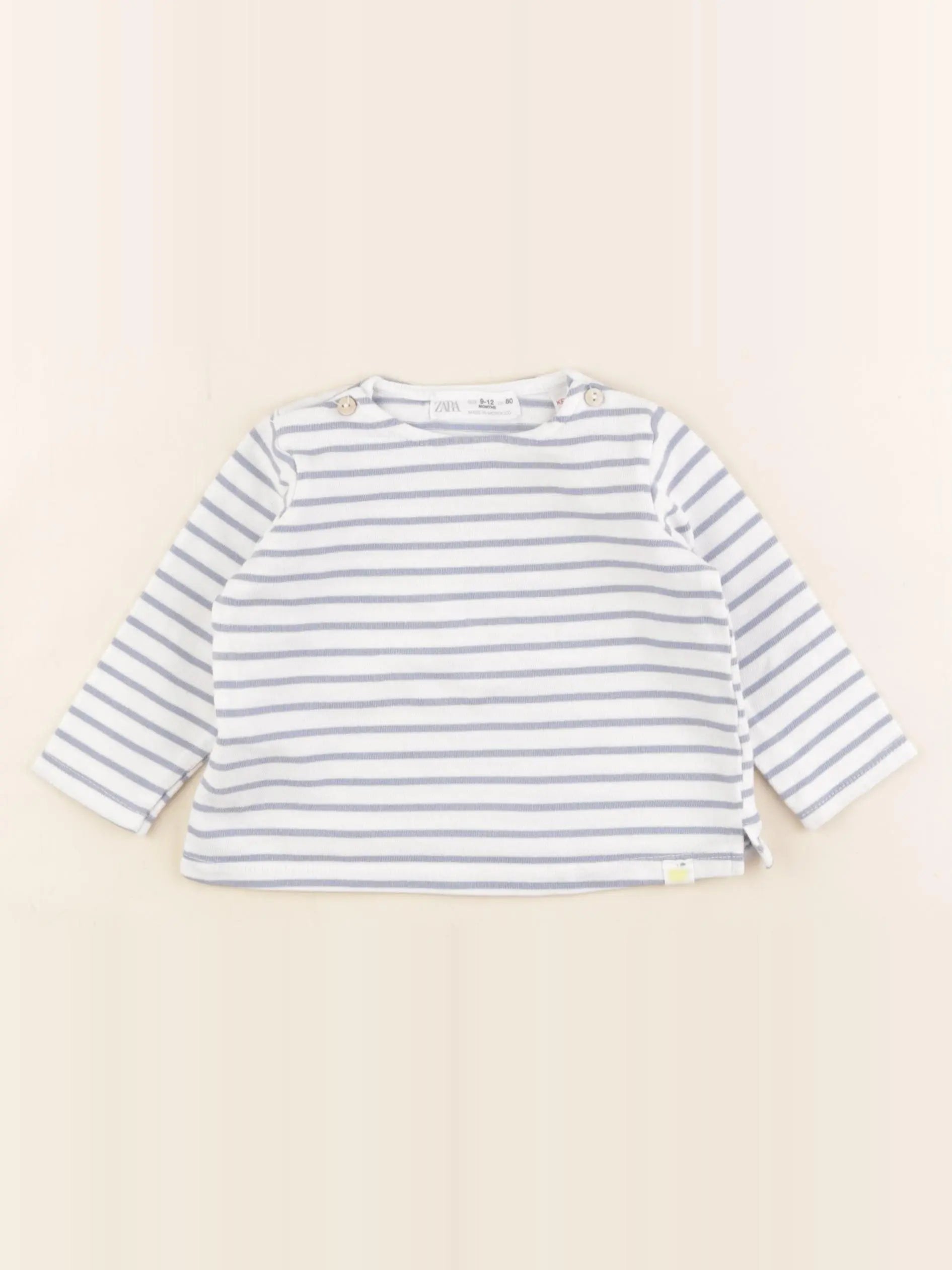 Zara - tee-shirt blanc, bleu - 9/12 mois