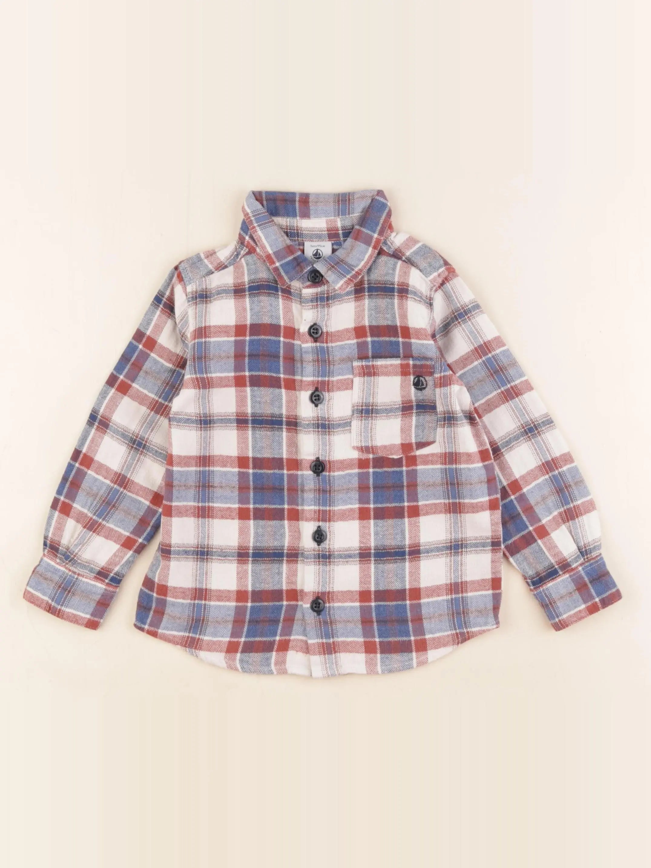 Petit Bateau - chemise blanc, bleu - 3 ans