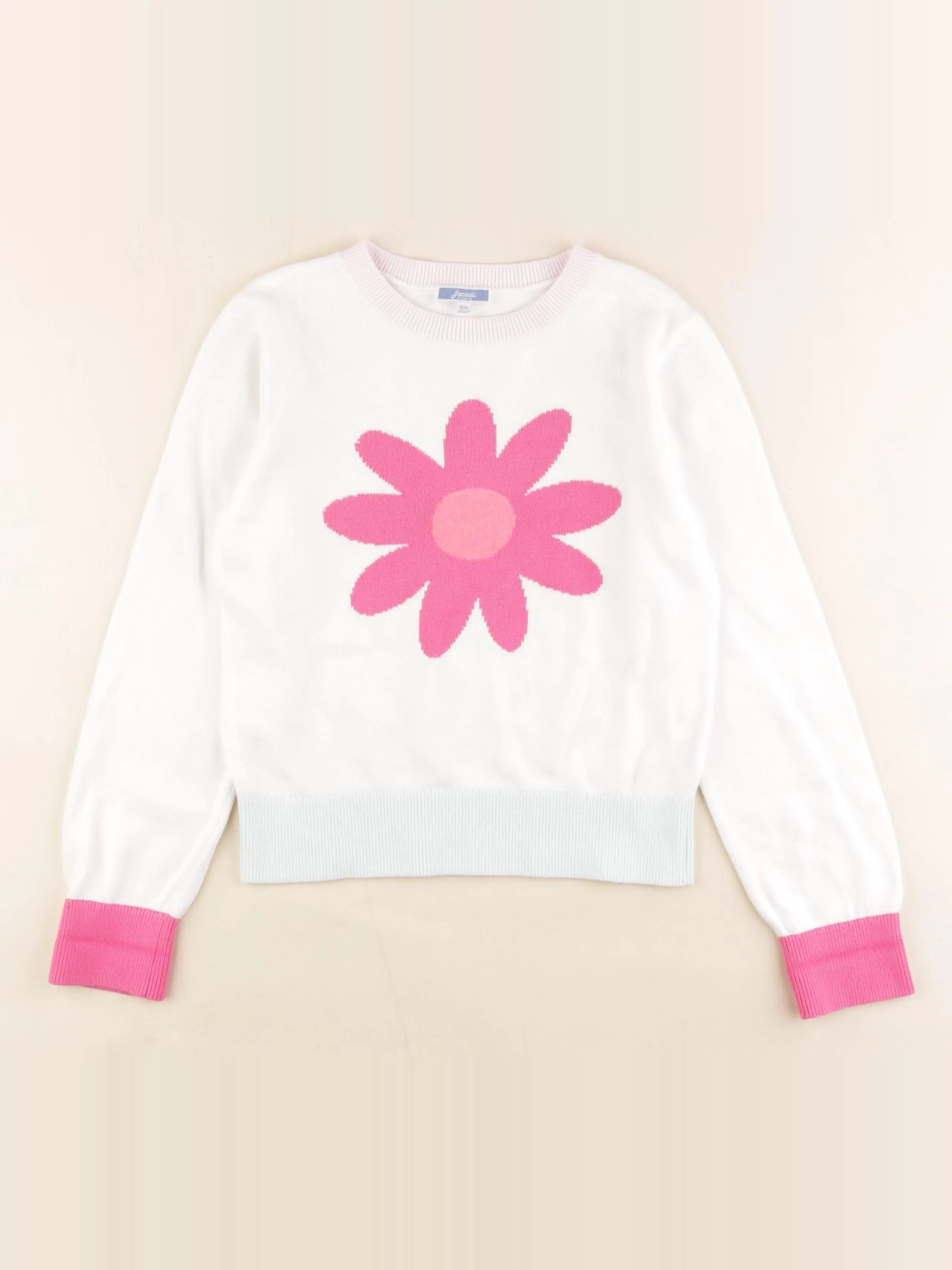 Jacadi - pull blanc, rose - 10 ans