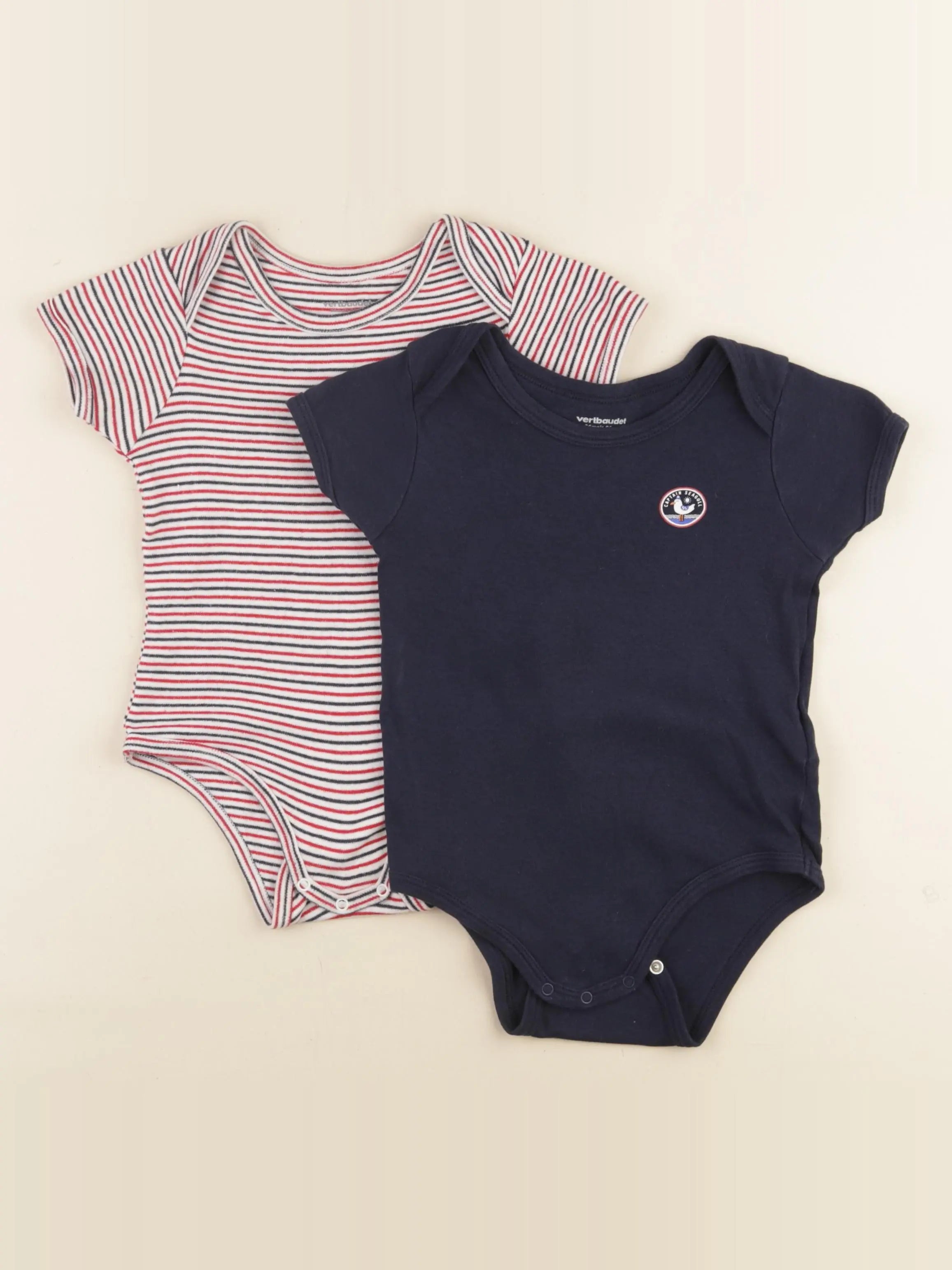 Vertbaudet - lot de 2 bodies en coton bleu, rouge - 36 mois