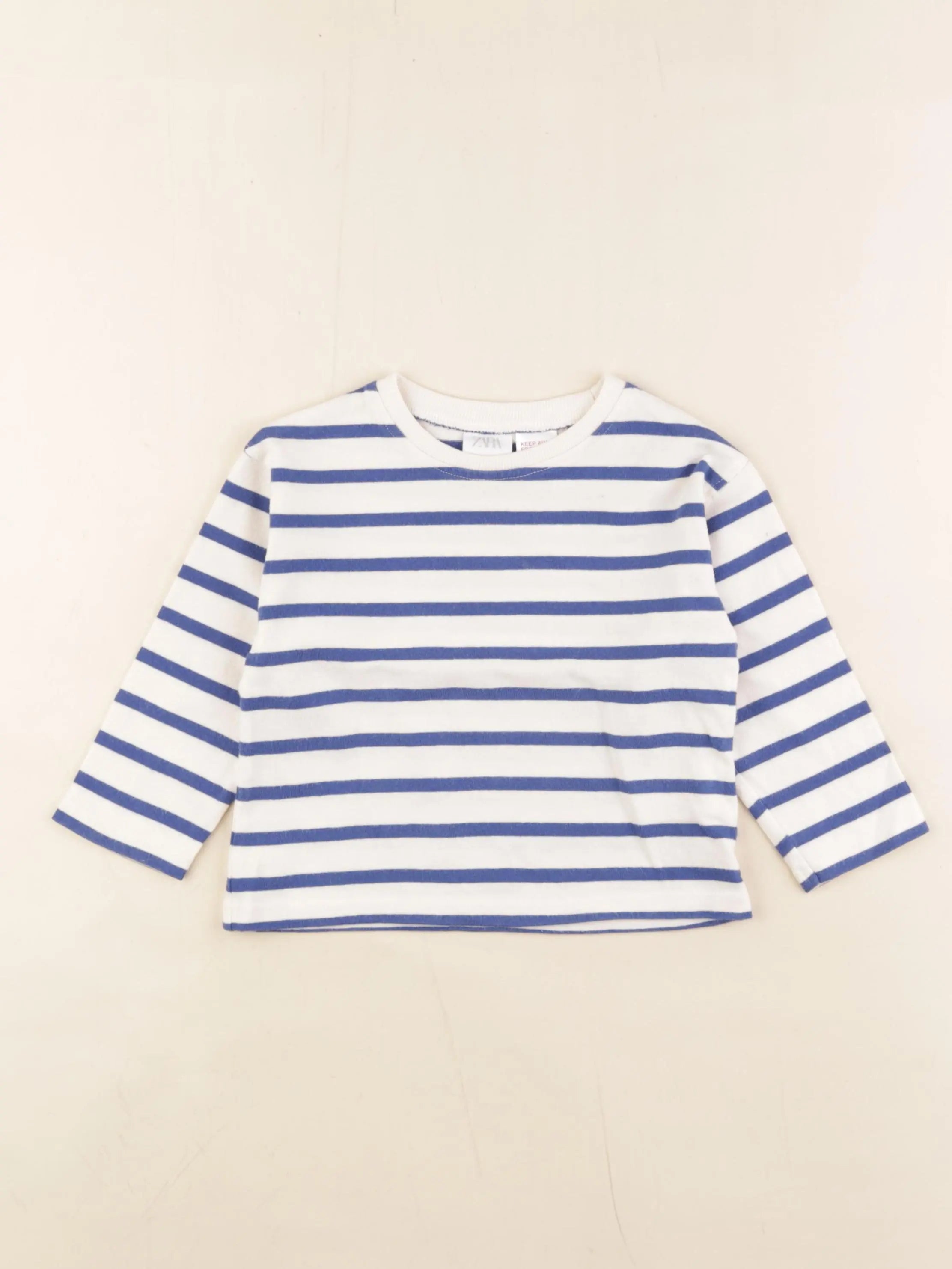 Zara - tee-shirt bleu, blanc - 2 ans