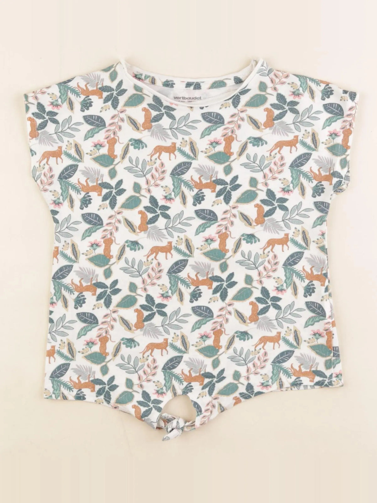 Vertbaudet - tee-shirt vert, beige - 4 ans