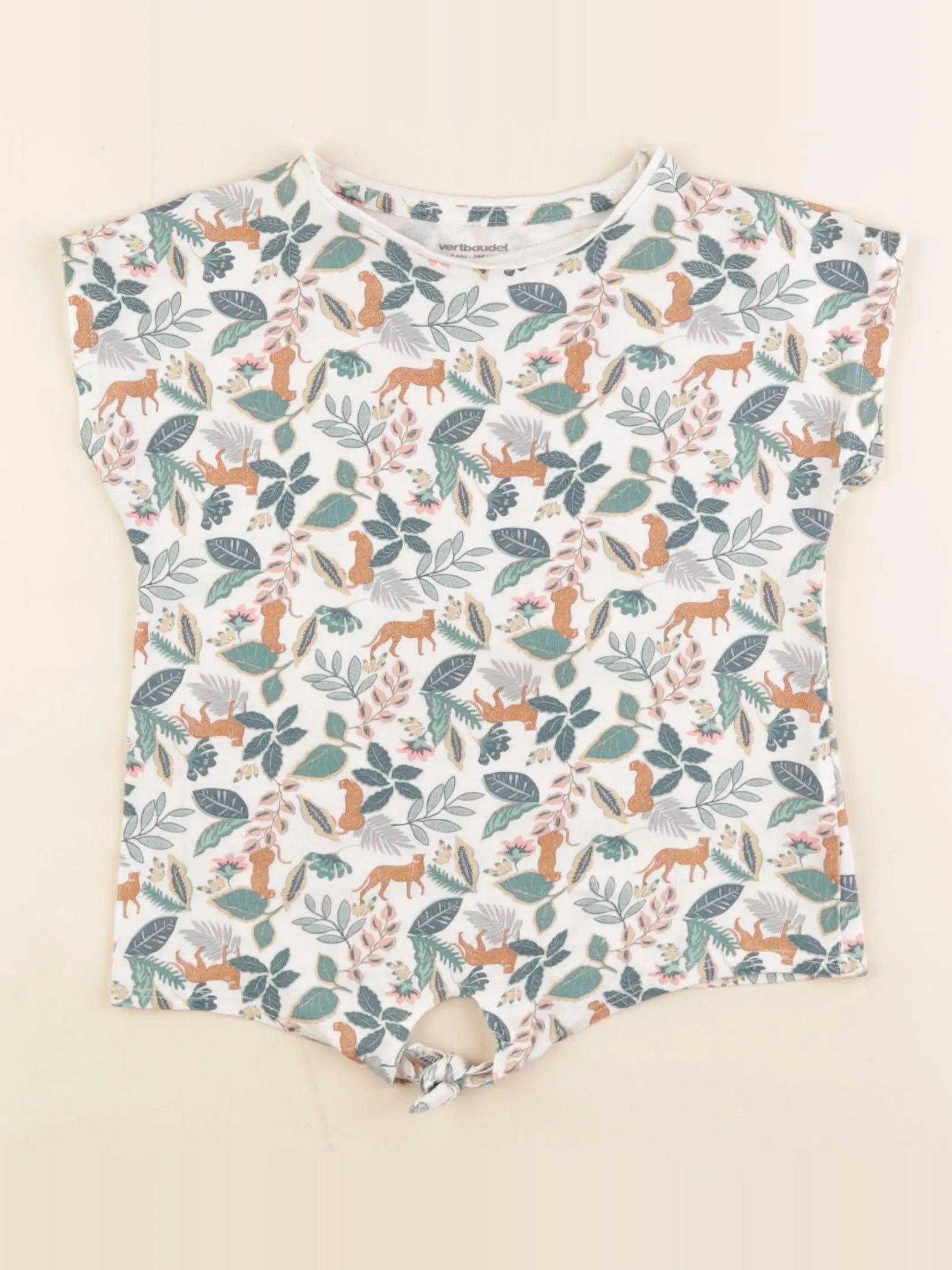 Vertbaudet - tee-shirt vert, beige - 4 ans