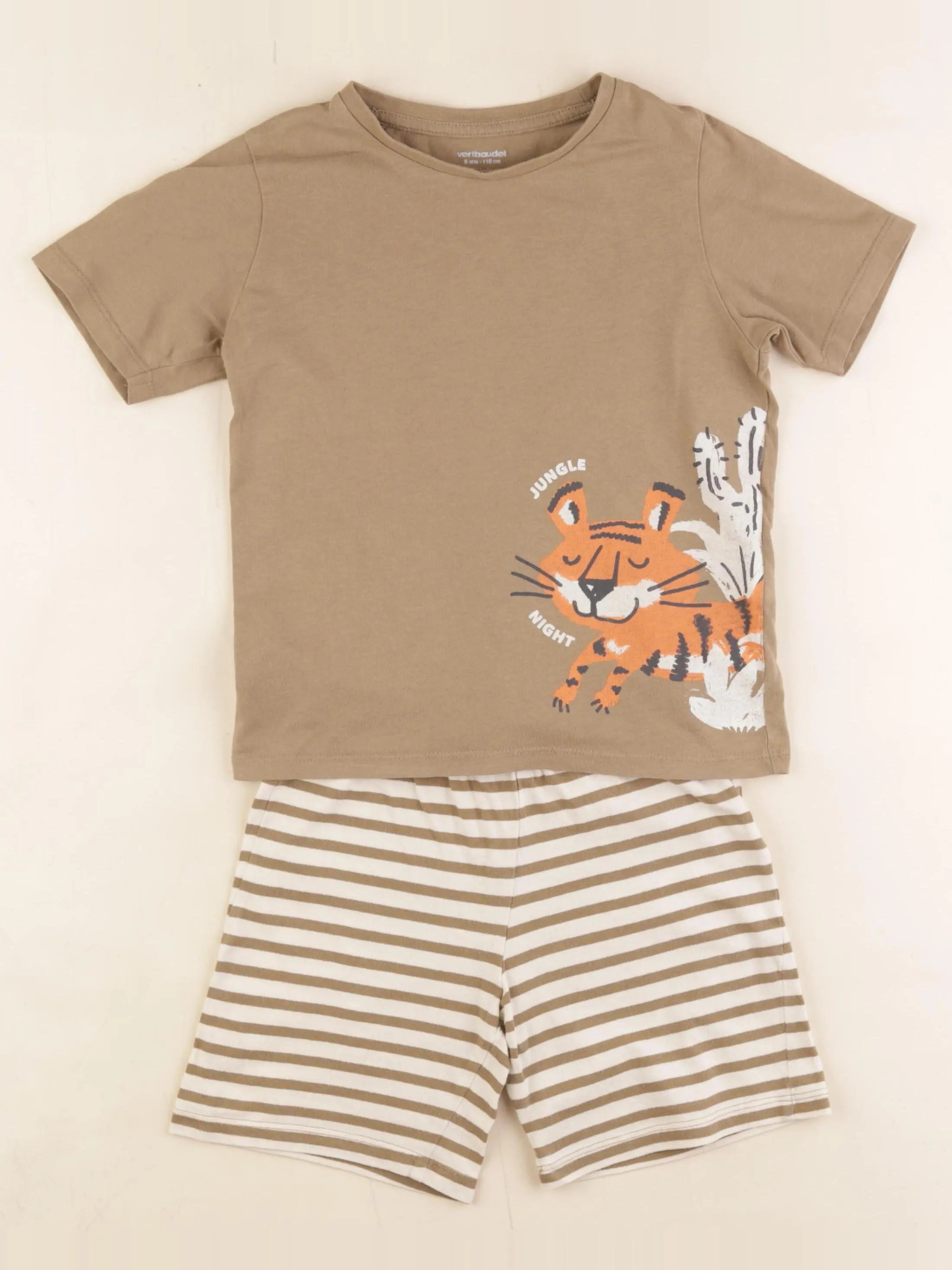 Vertbaudet - pyjama coton beige, vert - 6 ans