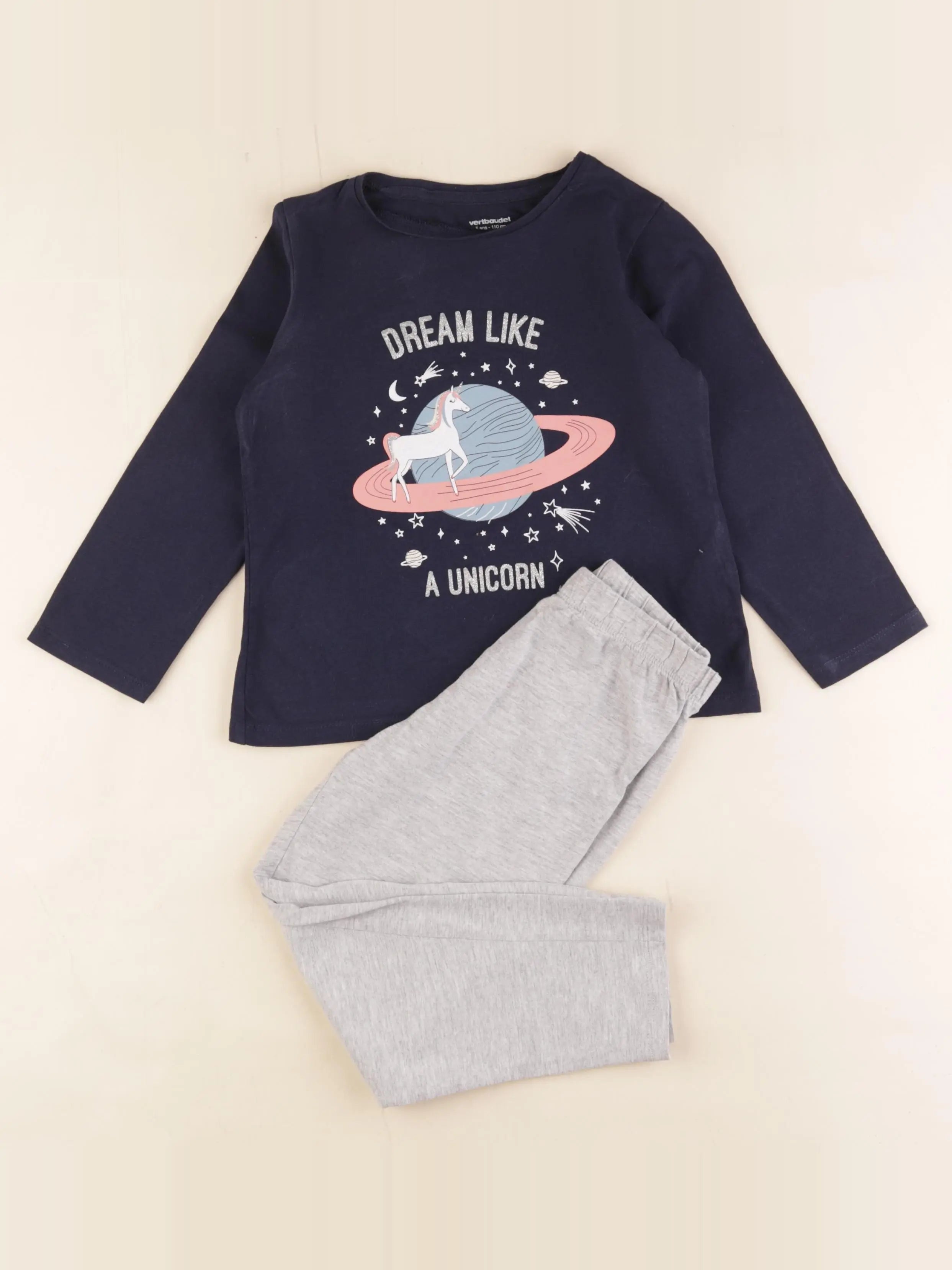 Vertbaudet - pyjama coton bleu, gris - 5 ans
