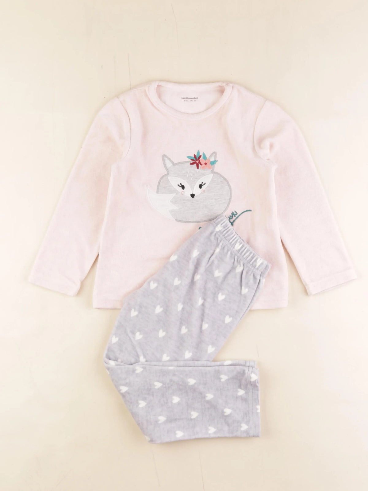 Vertbaudet - pyjama velours gris, rose - 5 ans
