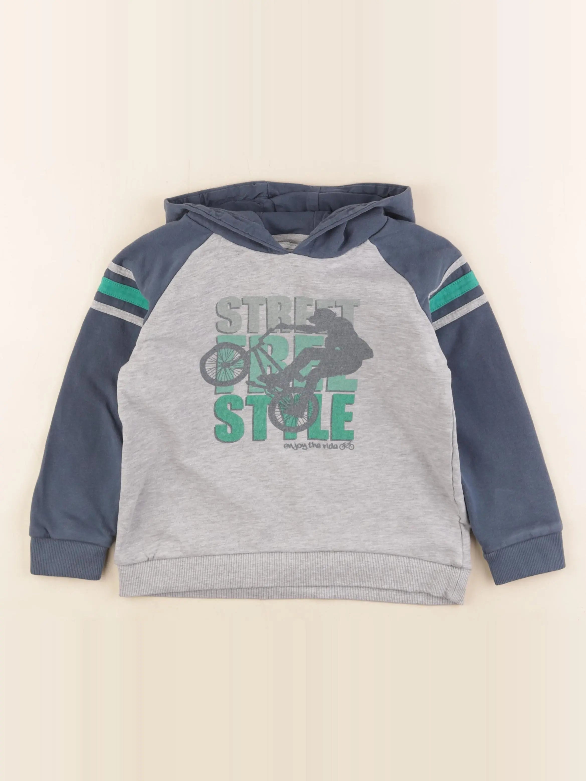 Vertbaudet - sweat bleu, gris - 8 ans