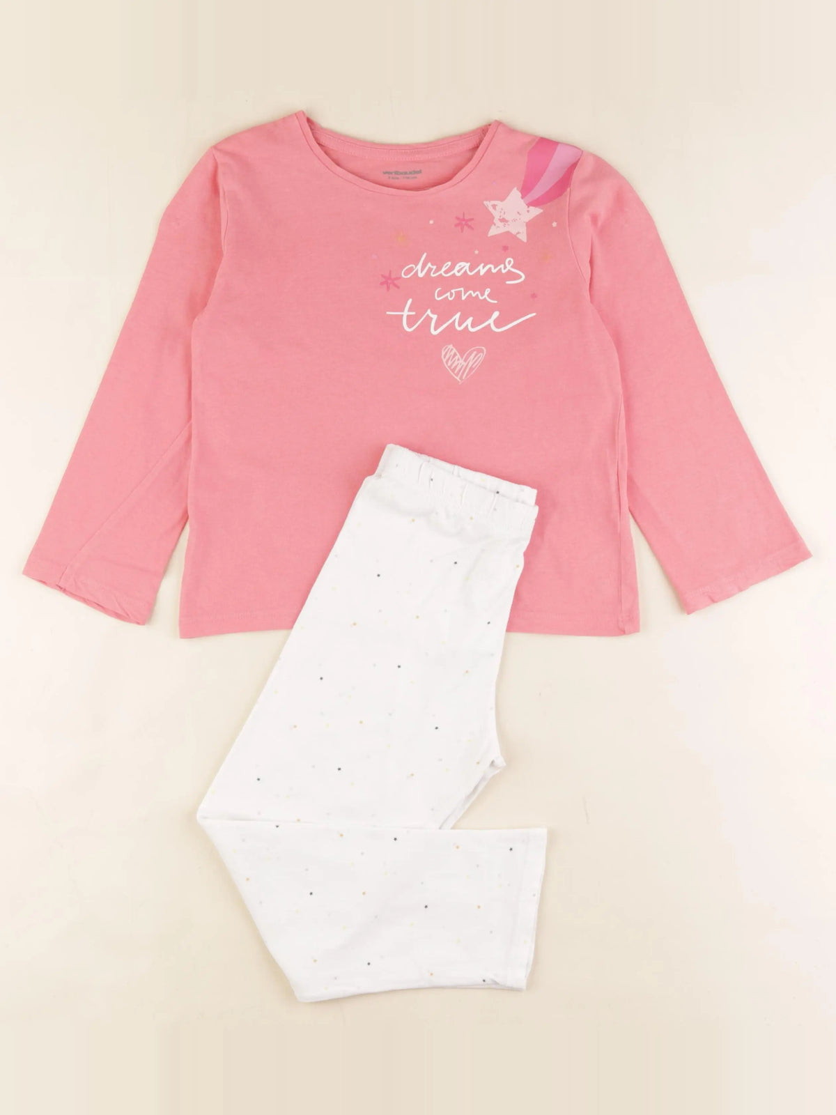 Vertbaudet - pyjama coton blanc, rose - 10 ans