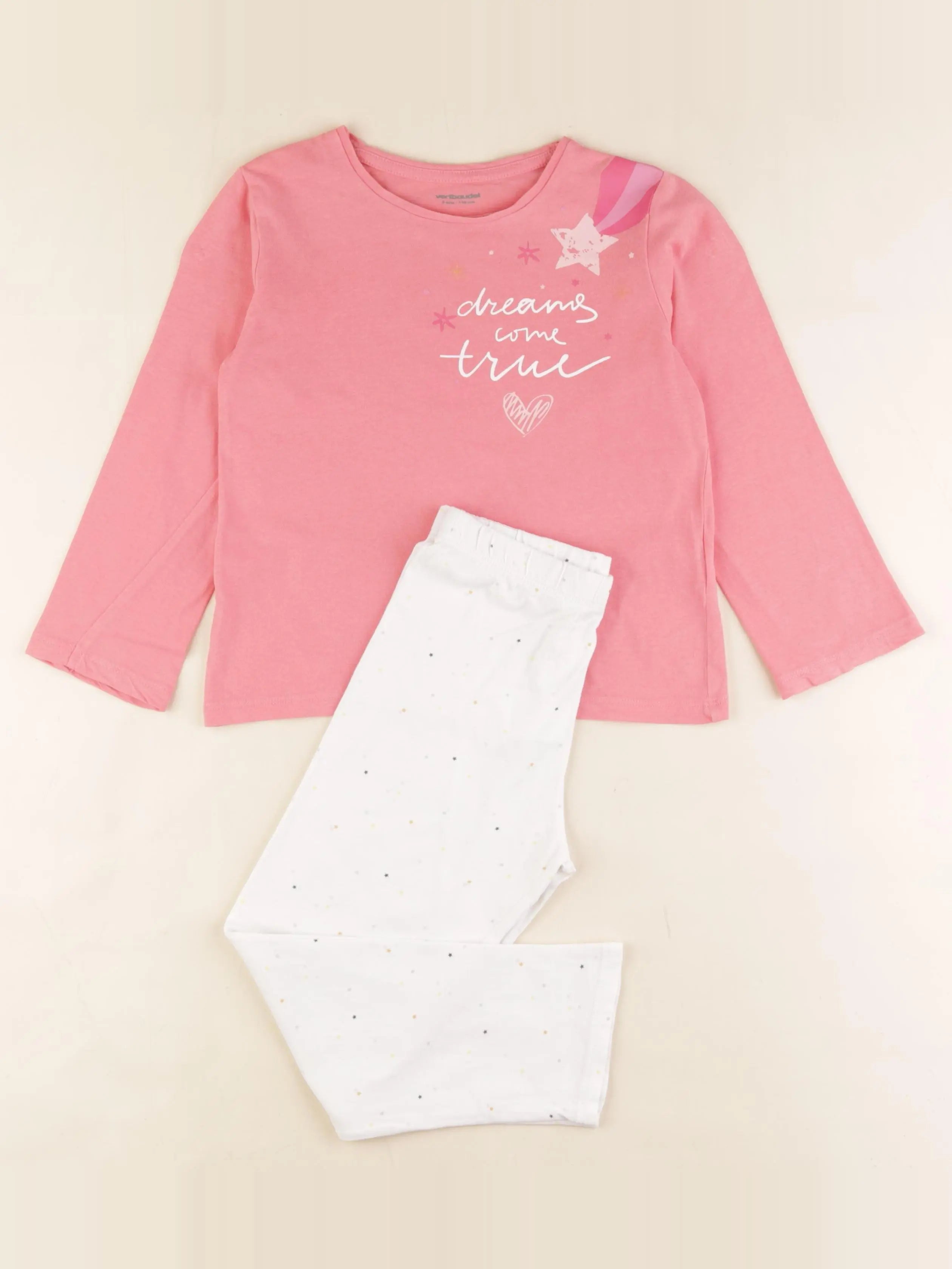 Vertbaudet - pyjama coton blanc, rose - 5 ans