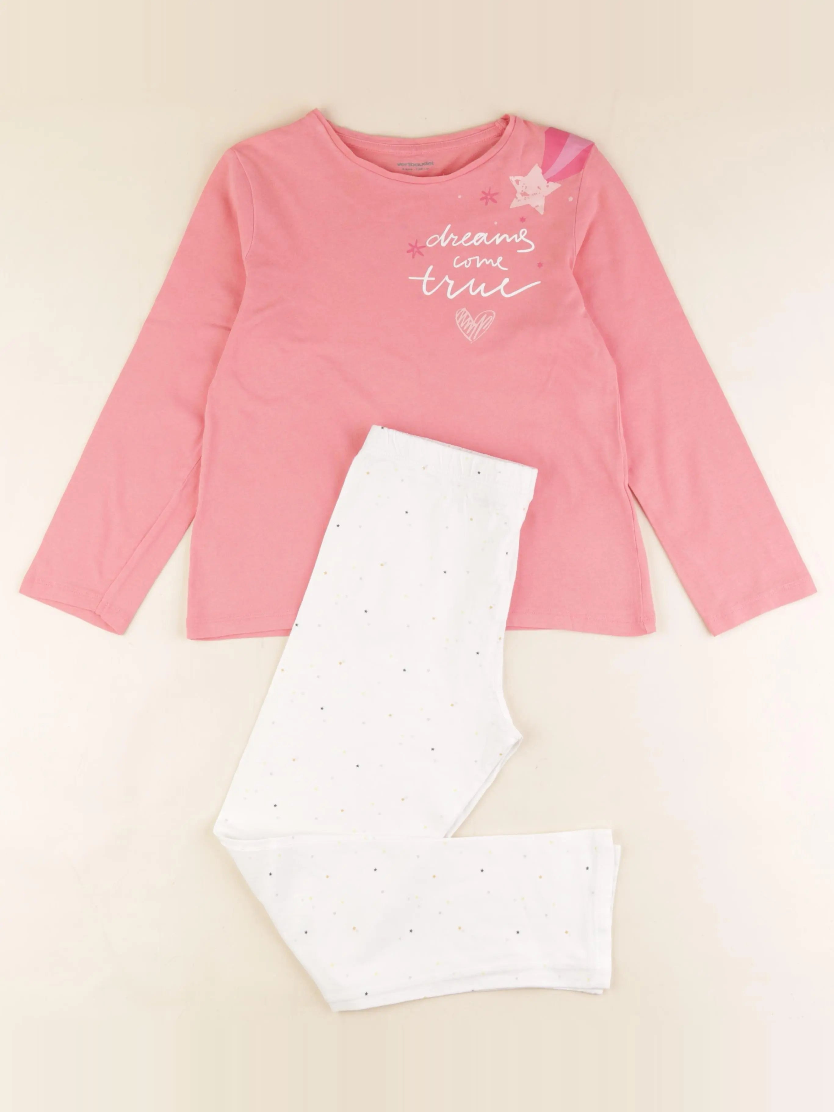 Vertbaudet - pyjama coton blanc, rose - 8 ans