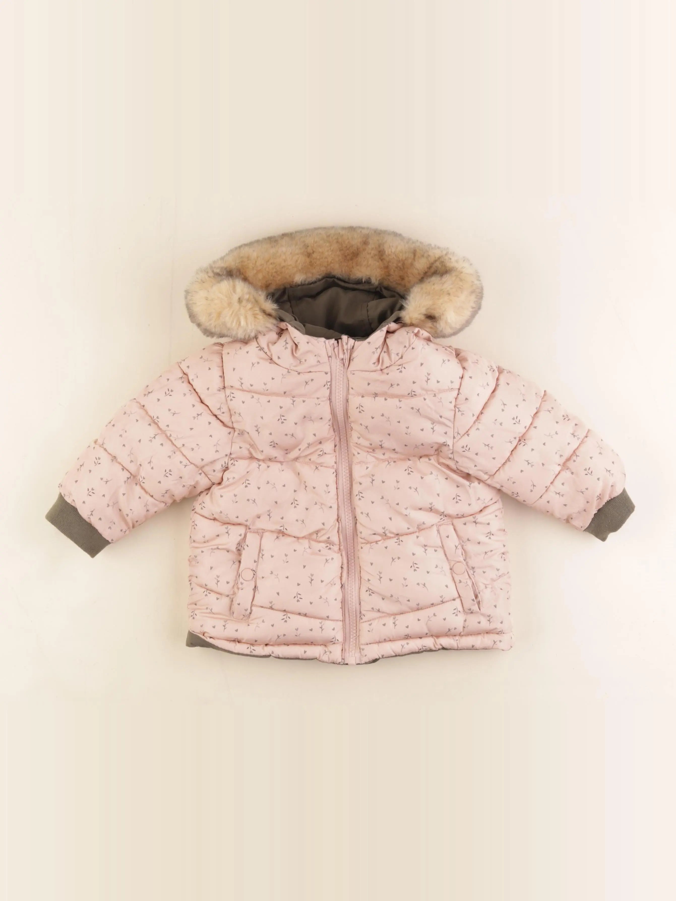 Vertbaudet - parka réversible vert, rose - 12 mois