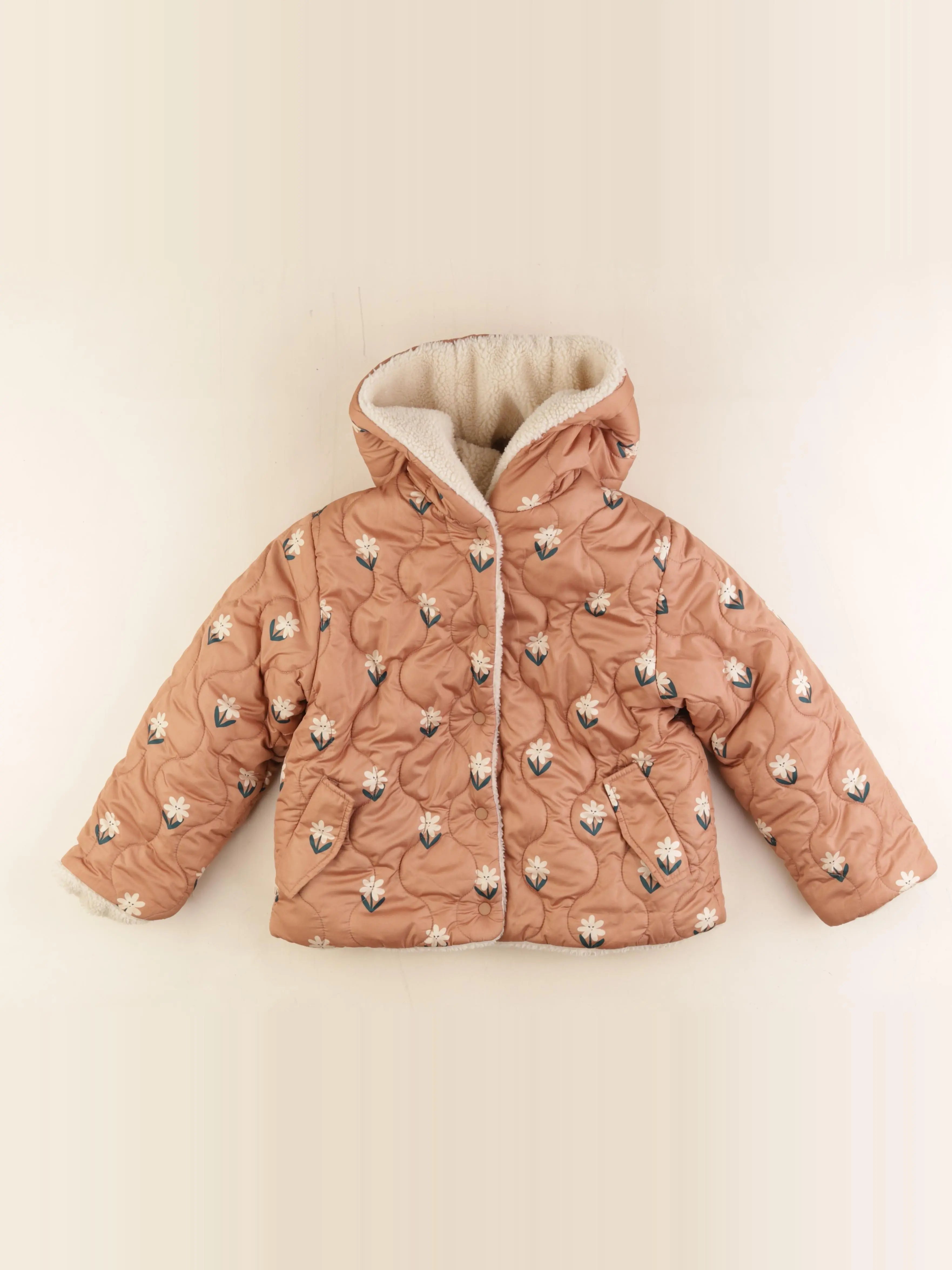 Vertbaudet - doudoune réversible blanc, marron - 8 ans