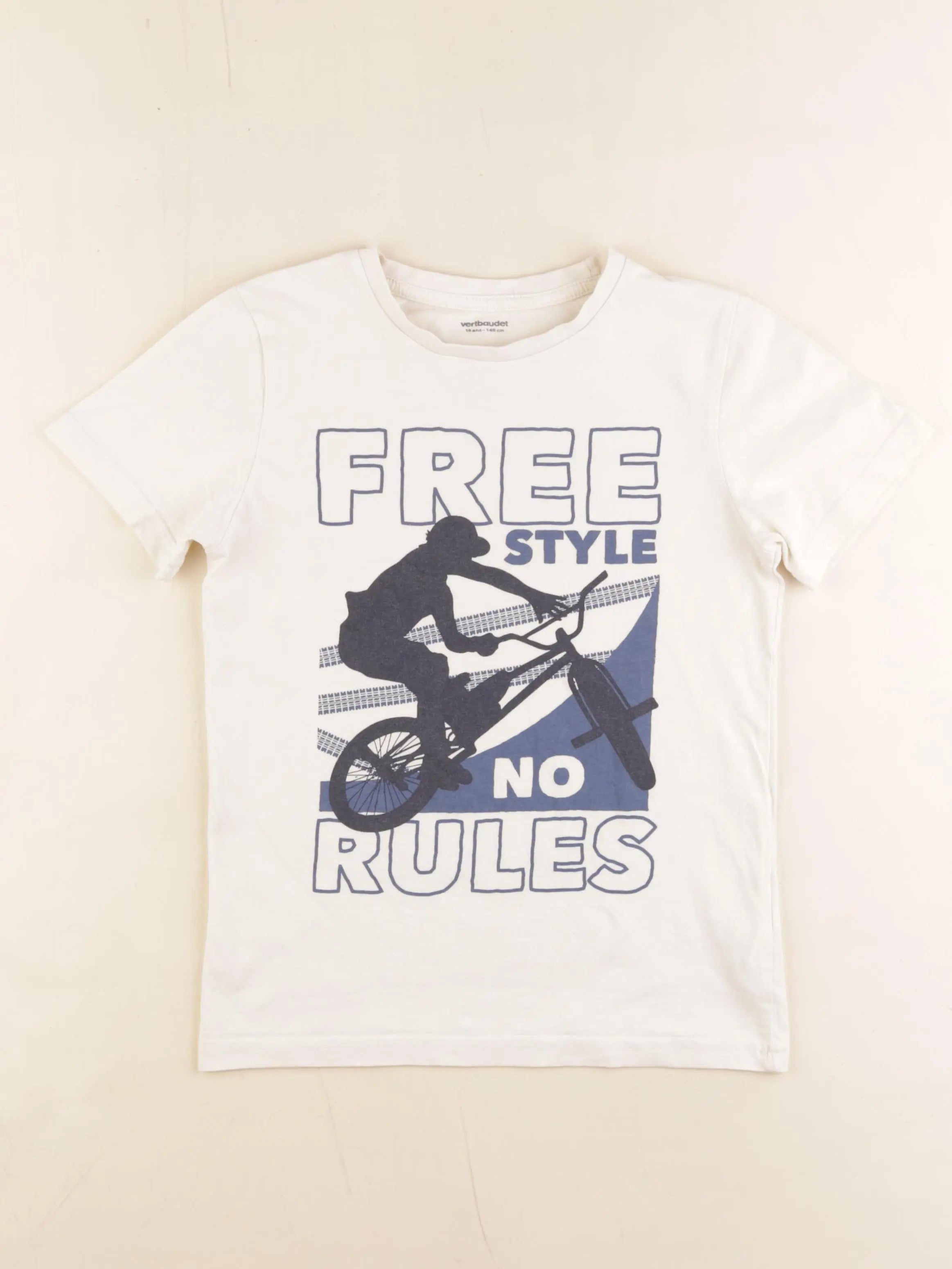 Vertbaudet - tee-shirt blanc, bleu - 10 ans