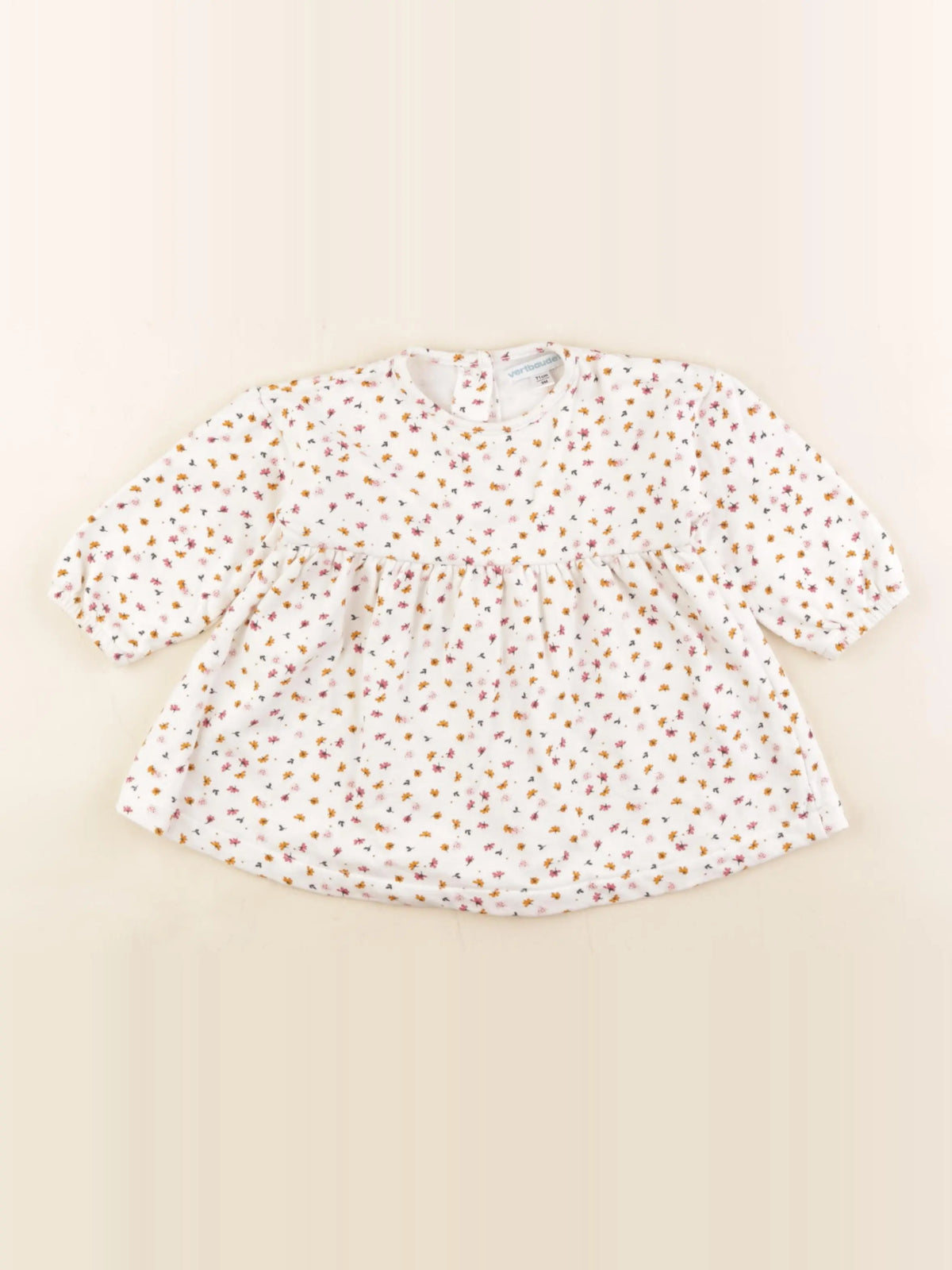 Vertbaudet - robe beige, rose - 9 mois