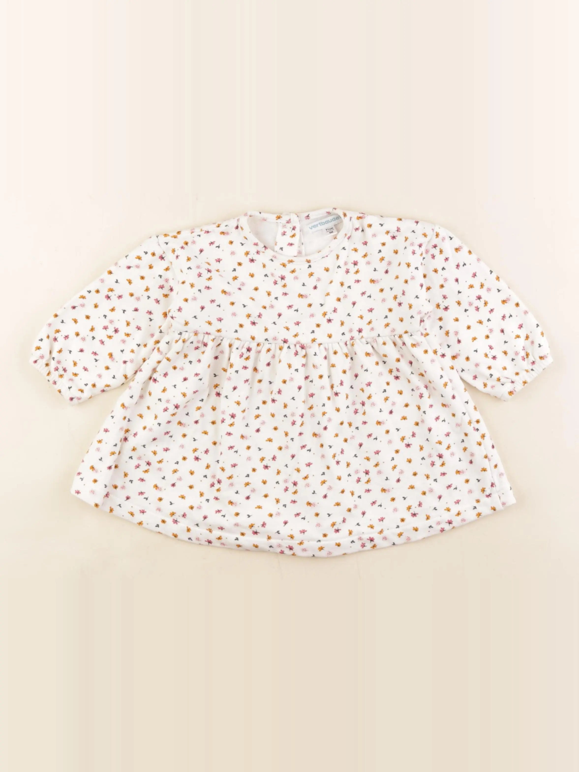 Vertbaudet - robe beige, rose - 9 mois