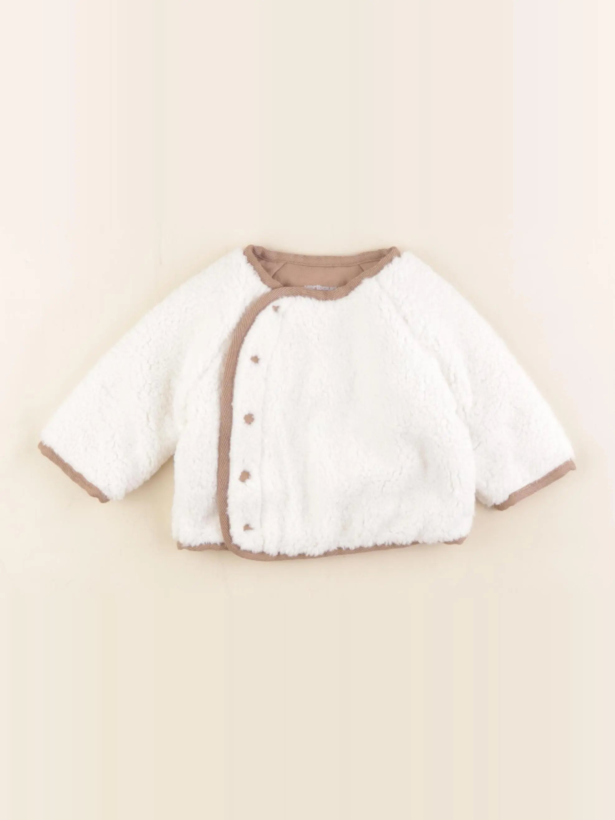 Vertbaudet - veste blanc, marron - 1 mois