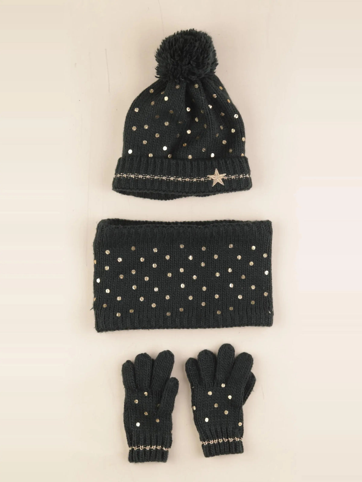 Vertbaudet - ensemble bonnet/moufles/tour de cou vert, or - 4/6 ans