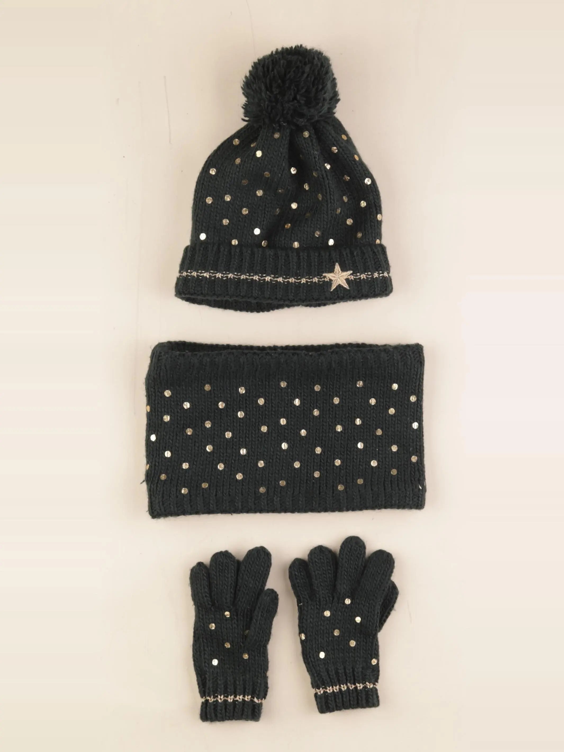 Vertbaudet - ensemble bonnet/moufles/tour de cou vert, or - 4/6 ans