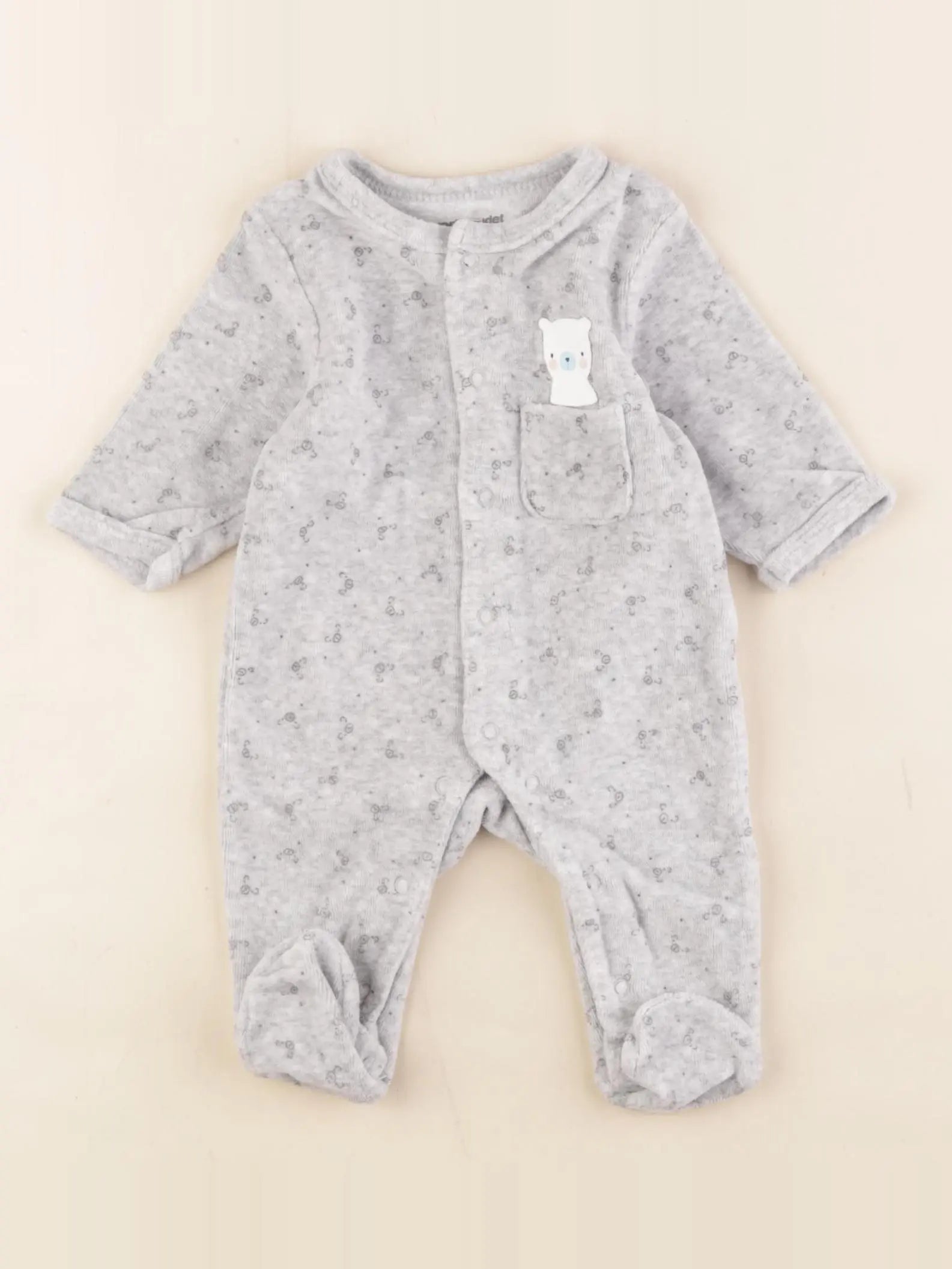 Vertbaudet - pyjama velours gris - 1 mois