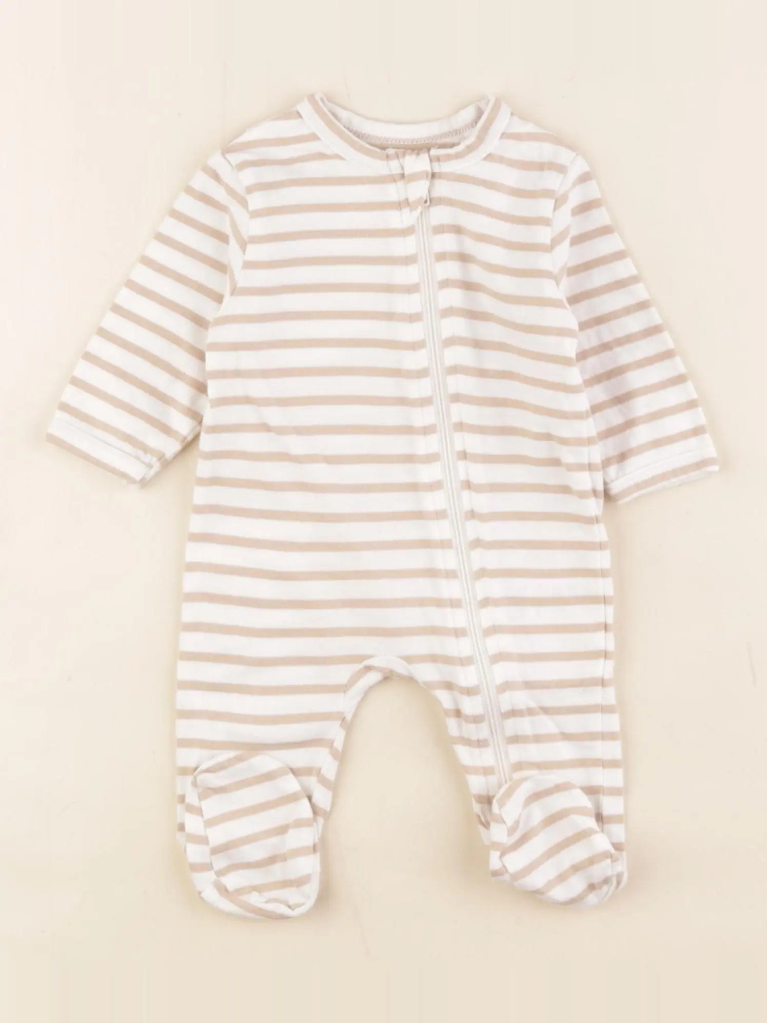 Vertbaudet - pyjama coton beige, blanc - 1 mois