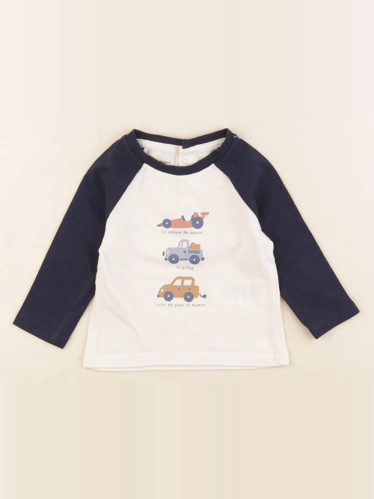 Vertbaudet - tee-shirt beige, bleu - 3 mois