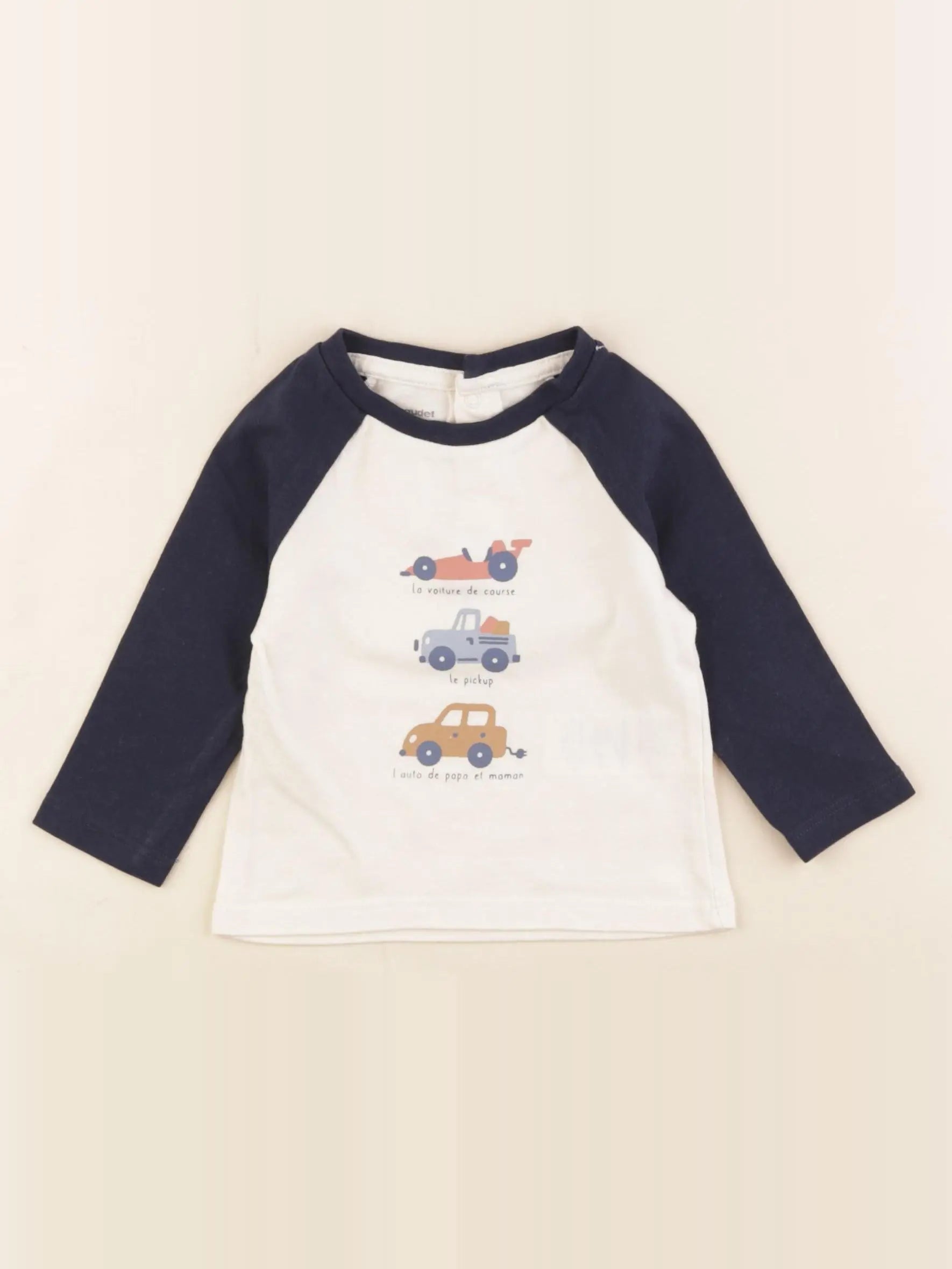 Vertbaudet - tee-shirt beige, bleu - 3 mois