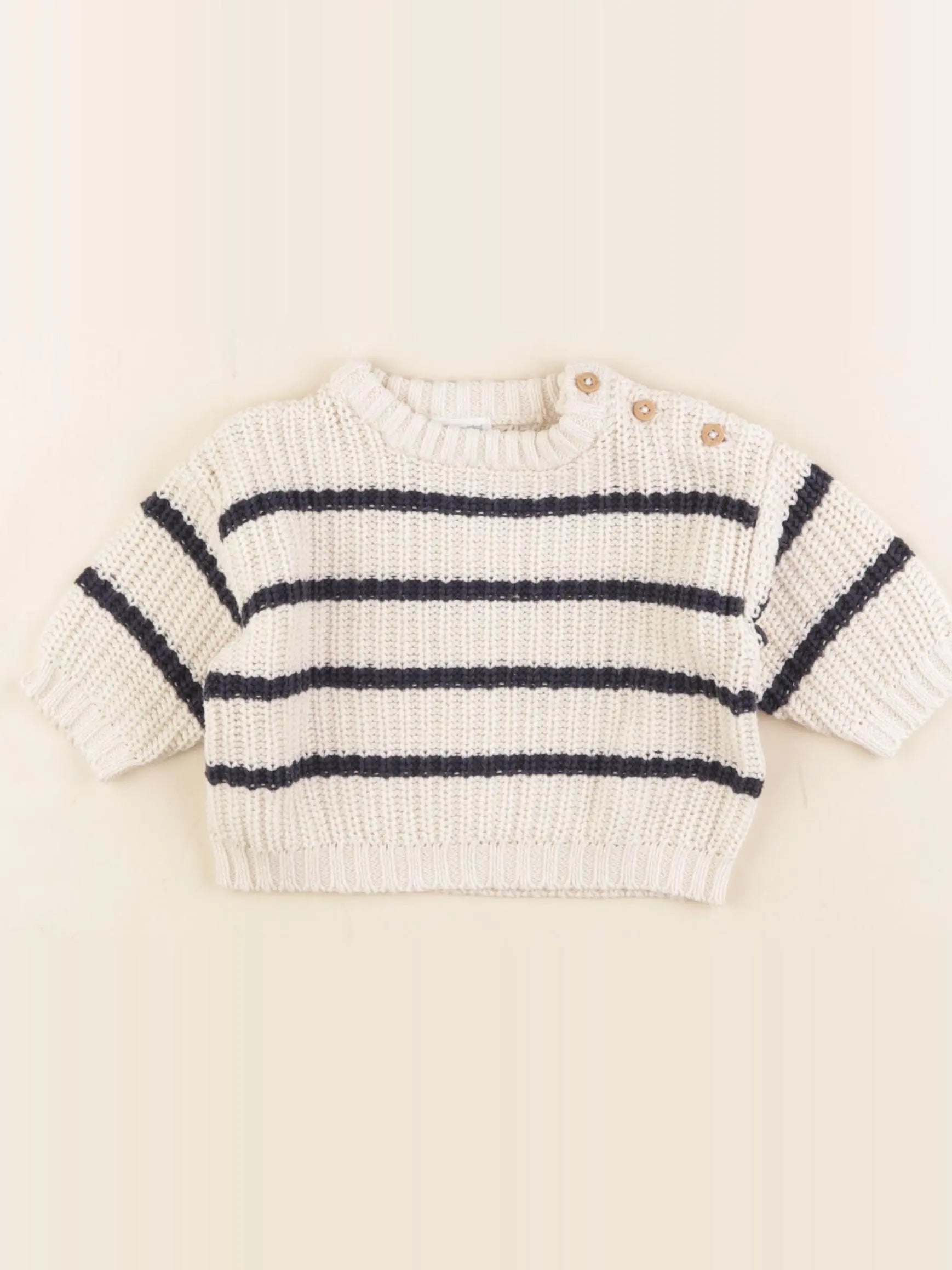 Vertbaudet - pull beige, bleu - 3 mois