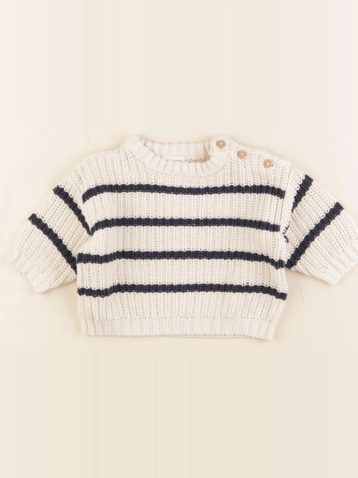 Vertbaudet - pull beige, bleu - 3 mois