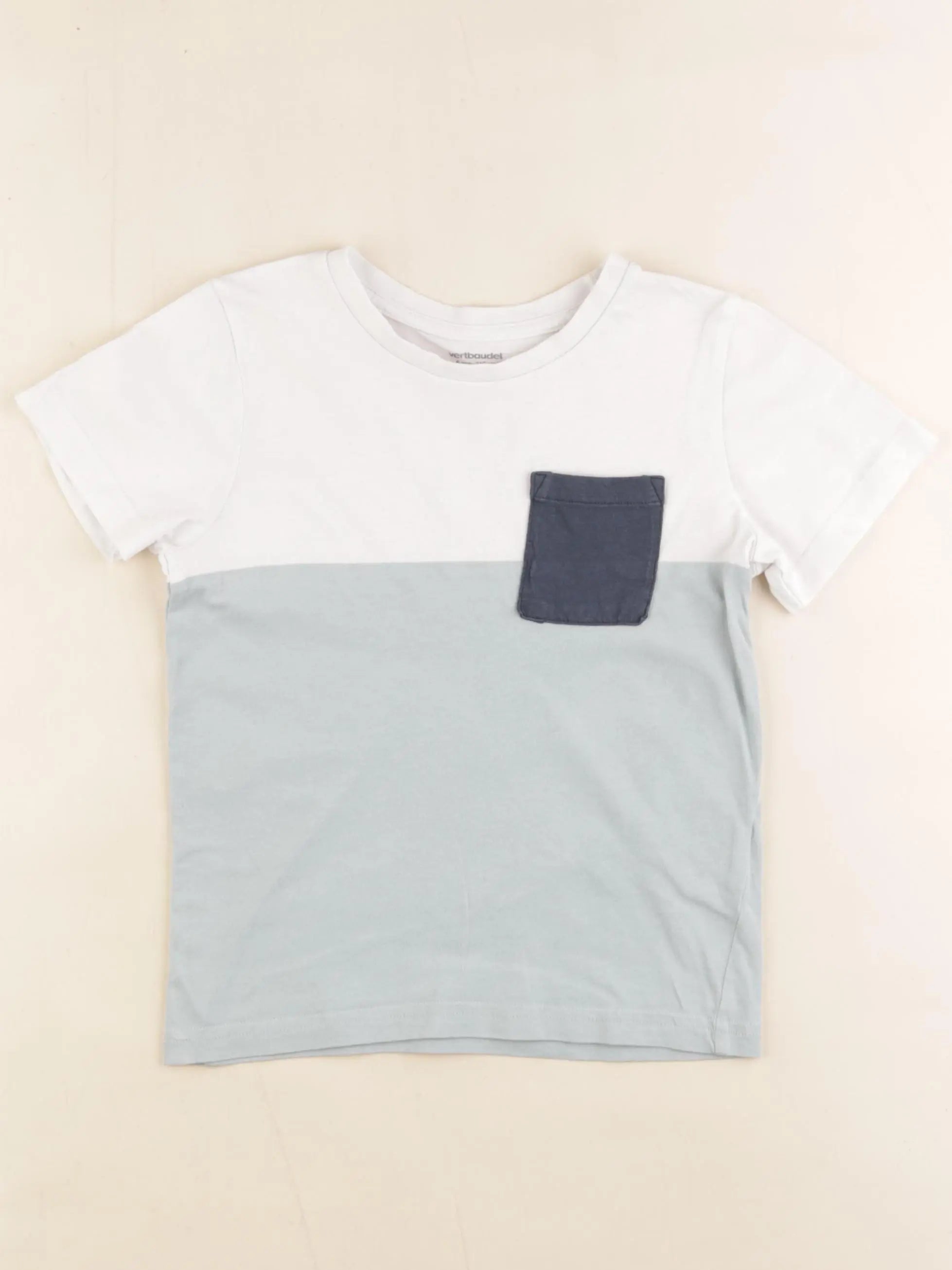 Vertbaudet - tee-shirt blanc, bleu - 6 ans