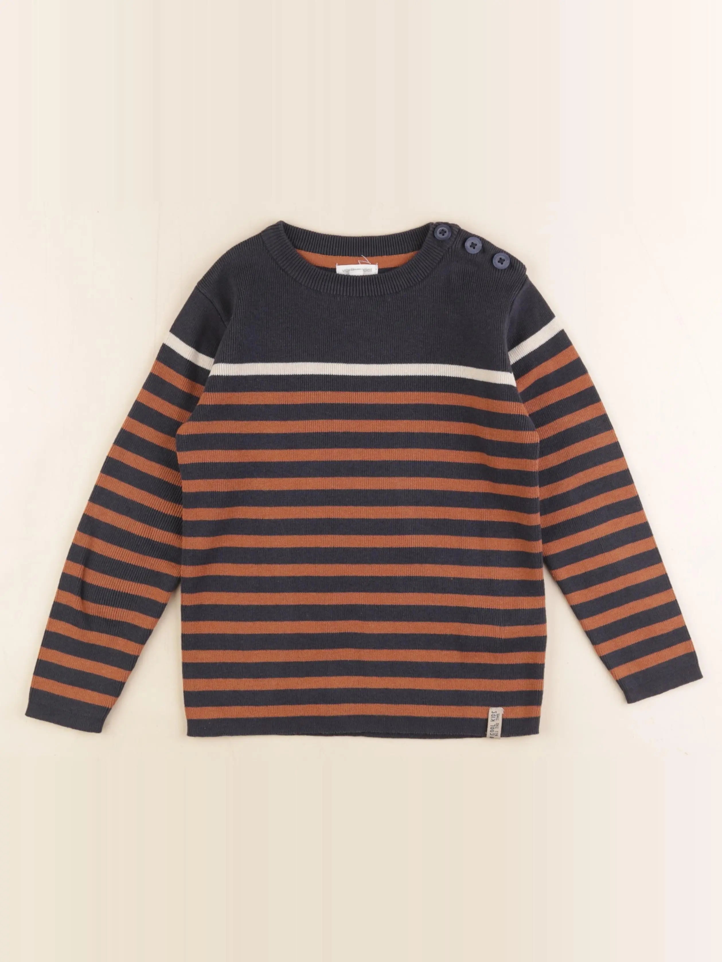 Vertbaudet - pull bleu, marron - 6 ans