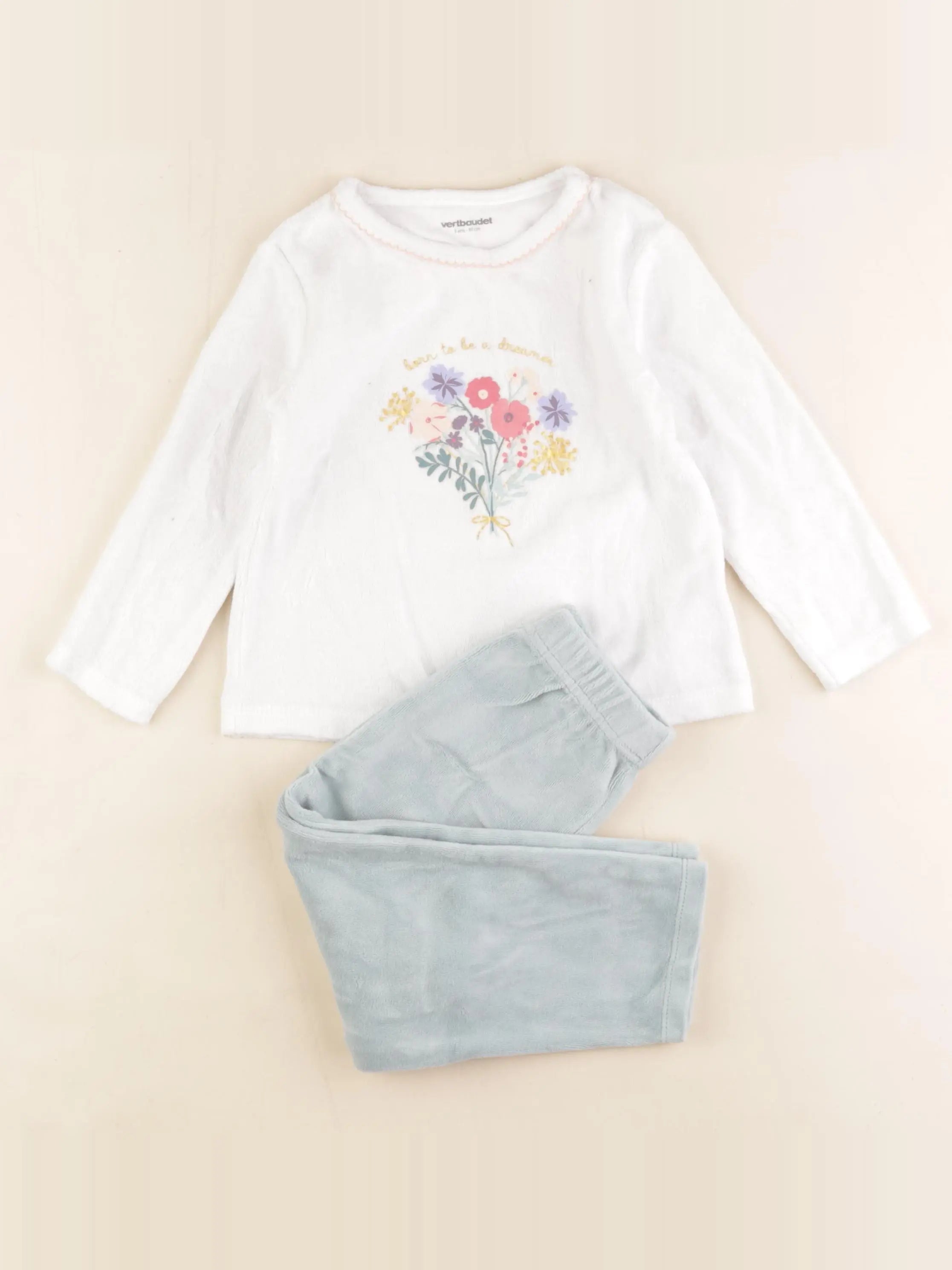 Vertbaudet - pyjama velours blanc, vert - 3 ans