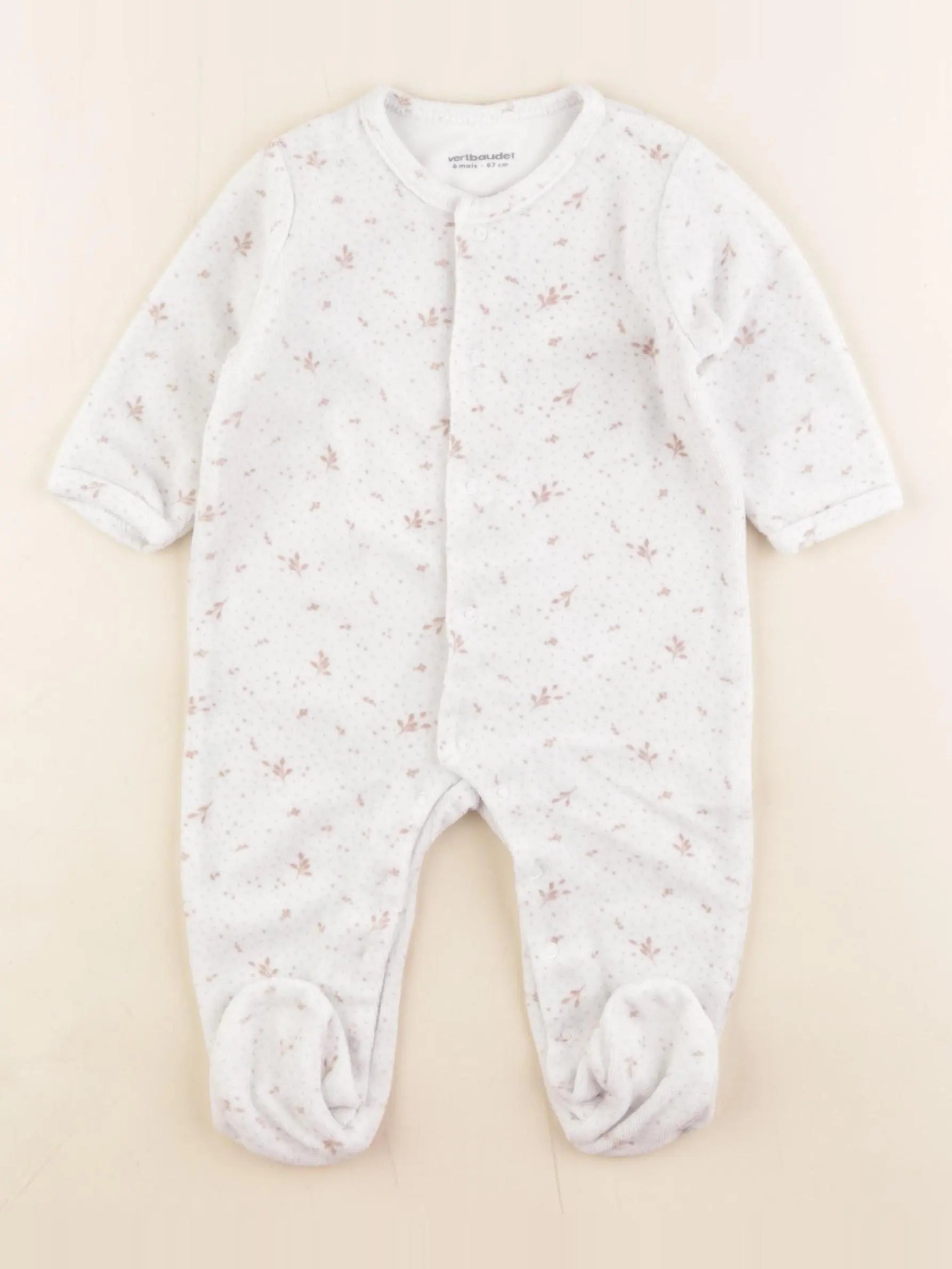 Vertbaudet - pyjama velours blanc, rose - 6 mois