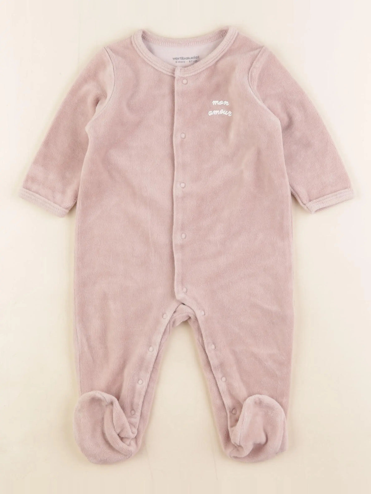 Vertbaudet - pyjama velours rose - 6 mois