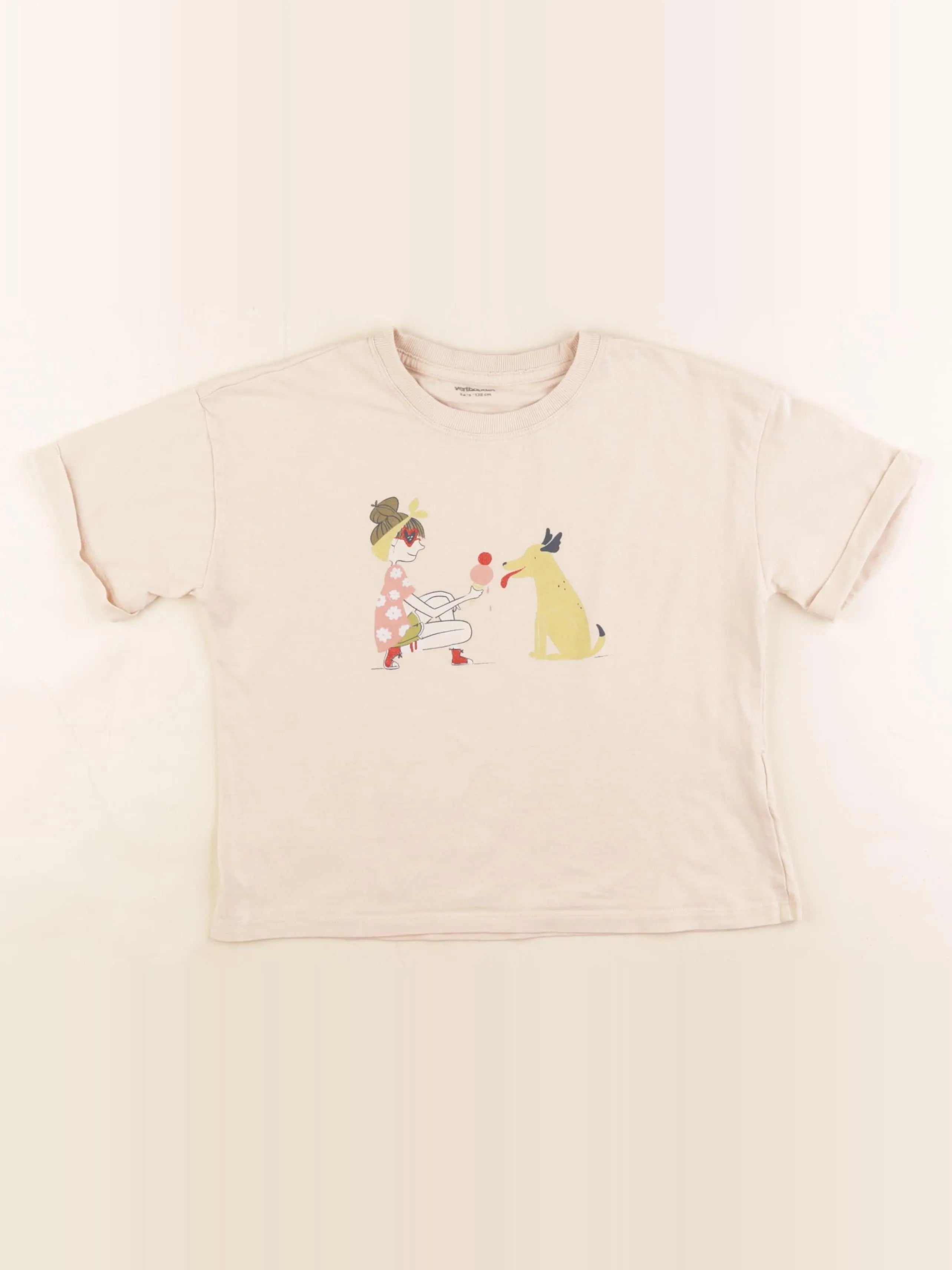 Vertbaudet - tee-shirt beige - 8 ans