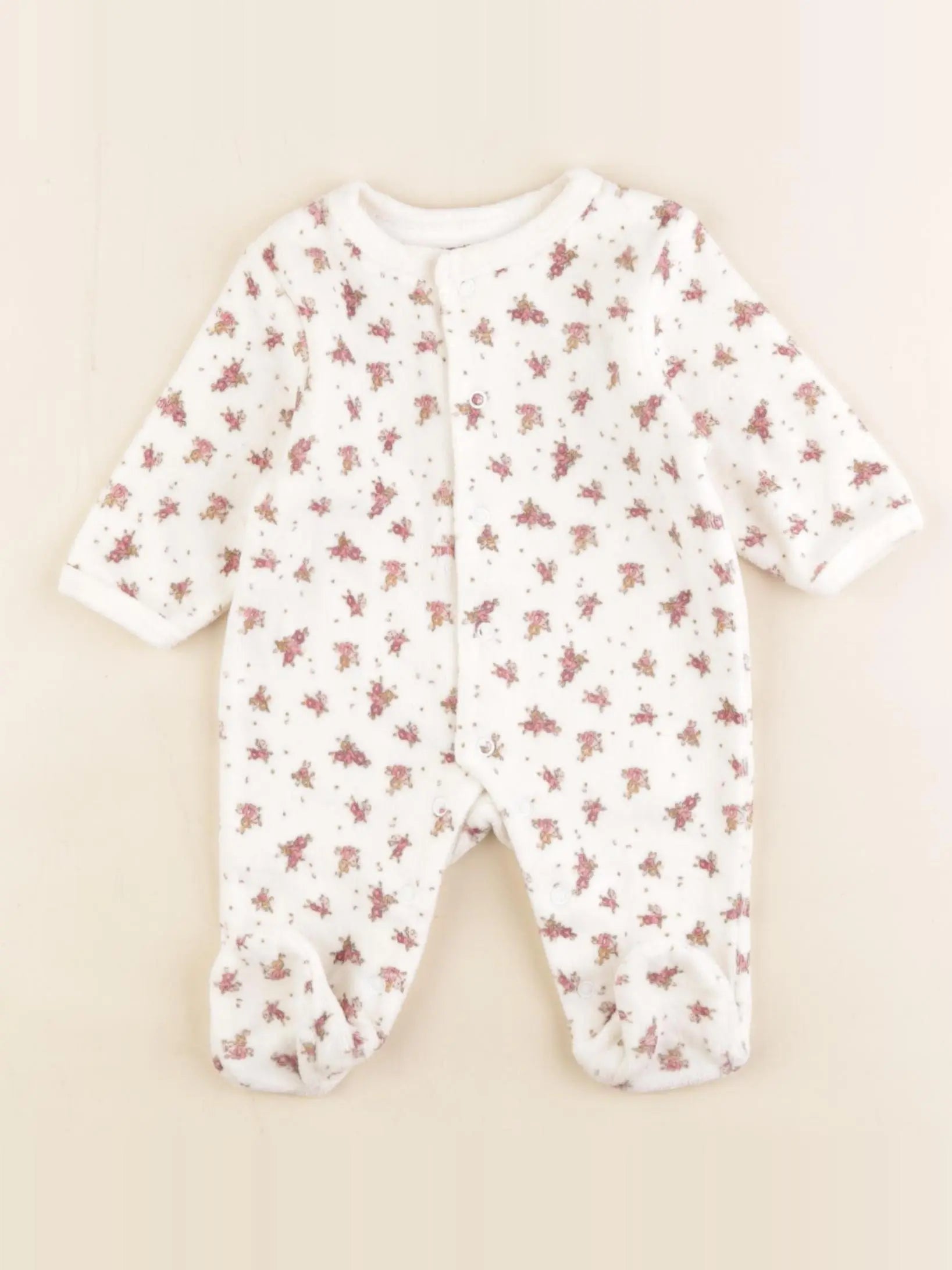 Vertbaudet - pyjama velours blanc, rose - 1 mois