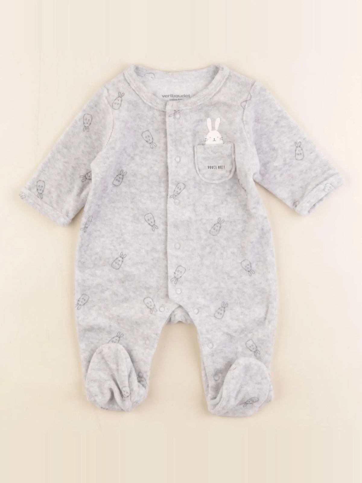 Vertbaudet - pyjama velours gris - 1 mois