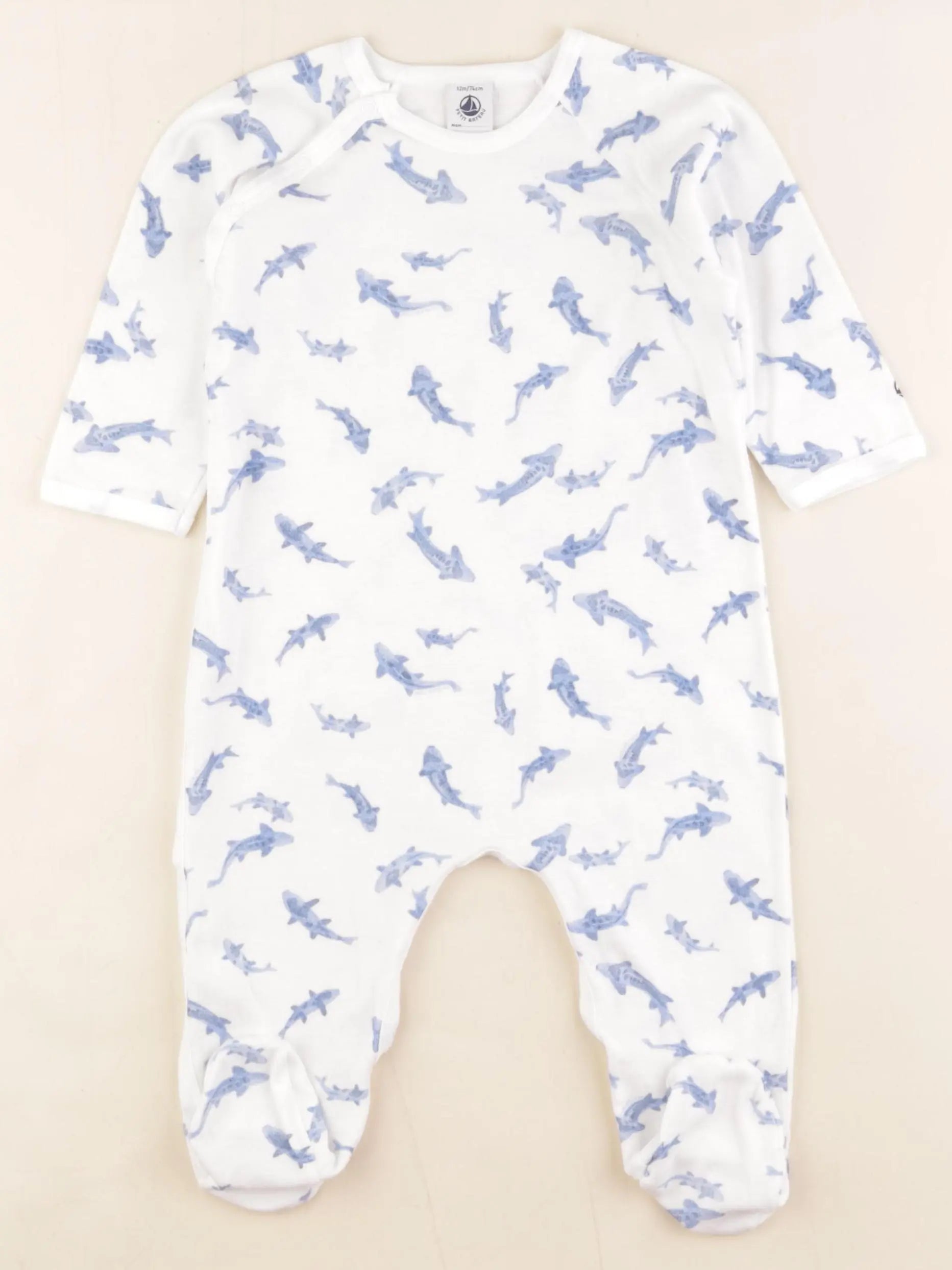 Petit Bateau - pyjama coton blanc, bleu - 9 mois