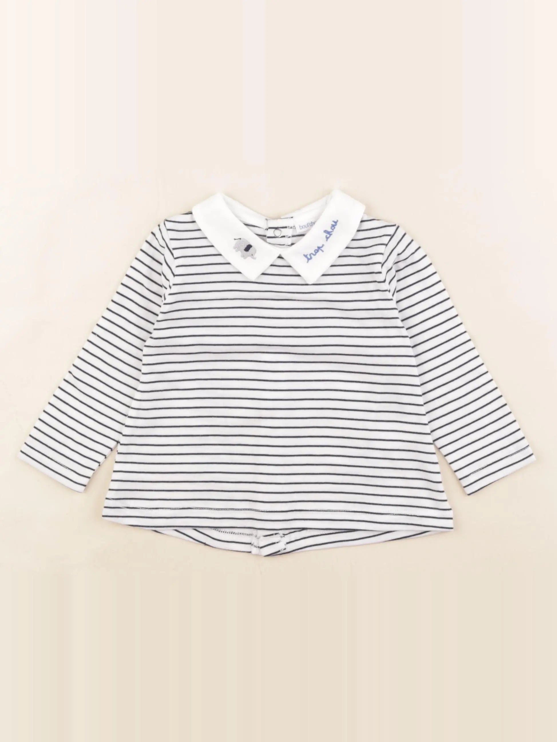 Boutchou - tee-shirt bleu, blanc - 9 mois
