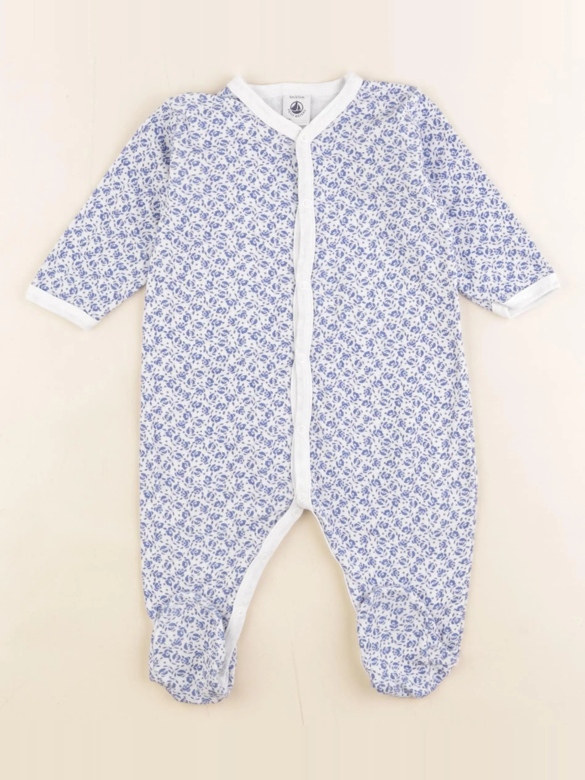 Petit Bateau - pyjama coton bleu, blanc - 6 mois