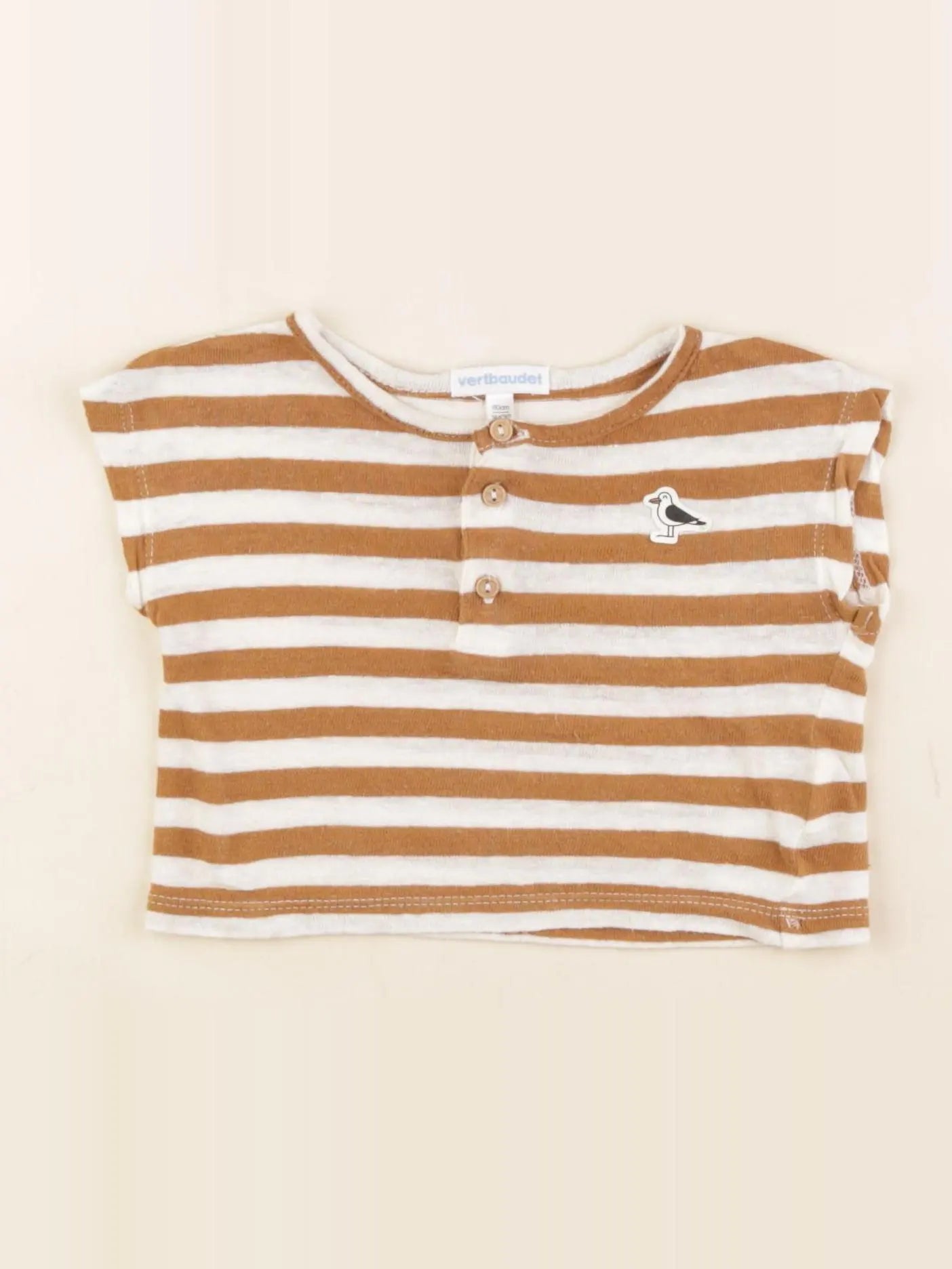 Vertbaudet - tee-shirt marron, blanc - 3 mois