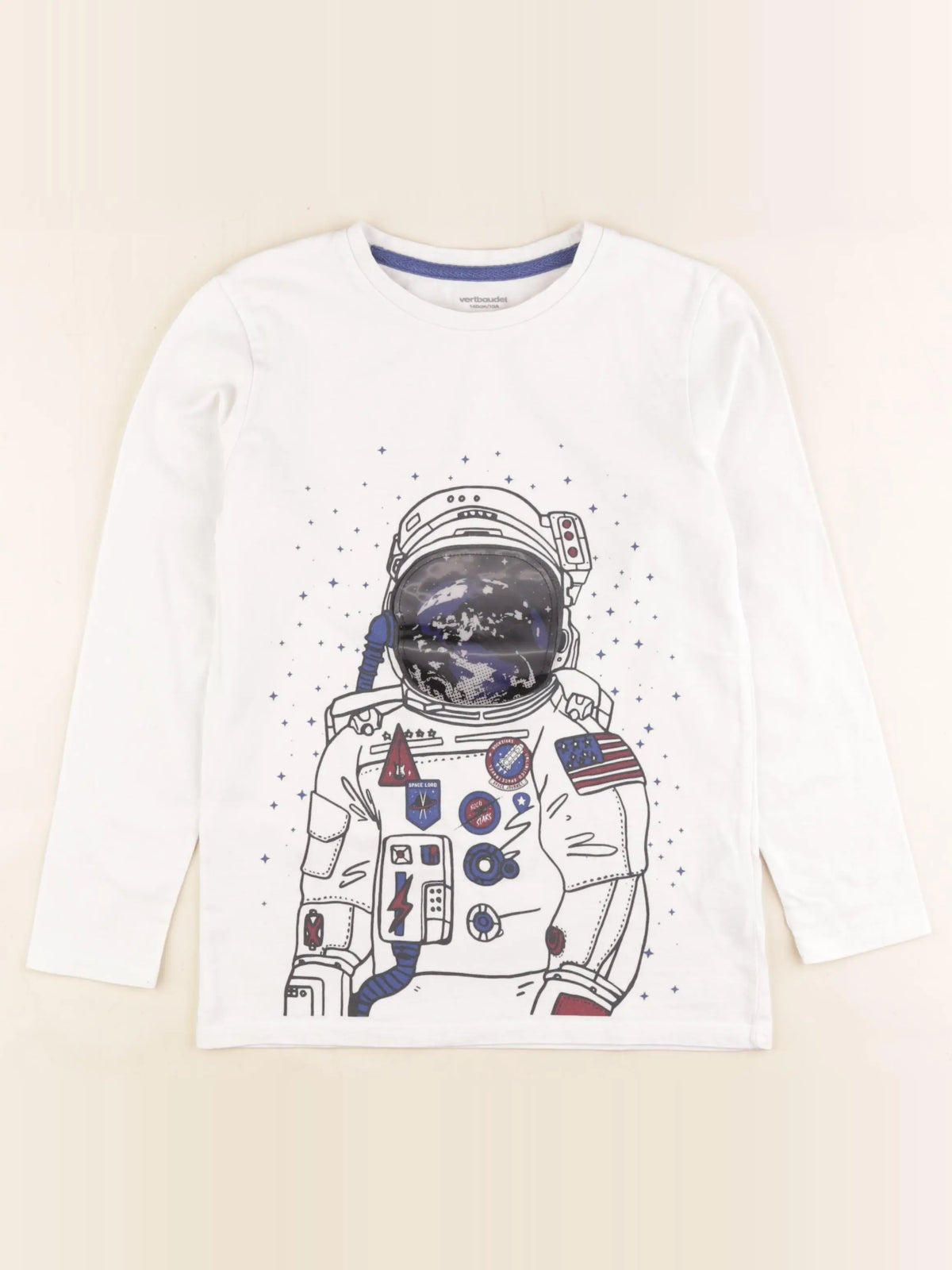 Vertbaudet - tee-shirt blanc, bleu - 10 ans