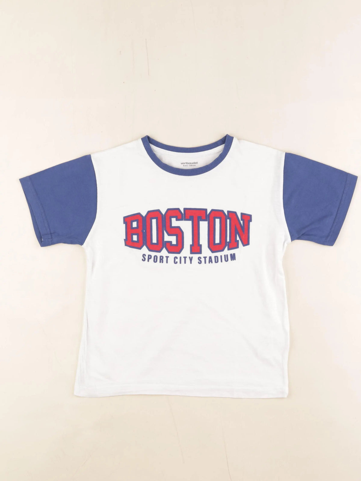 Vertbaudet - tee-shirt blanc, bleu - 8 ans
