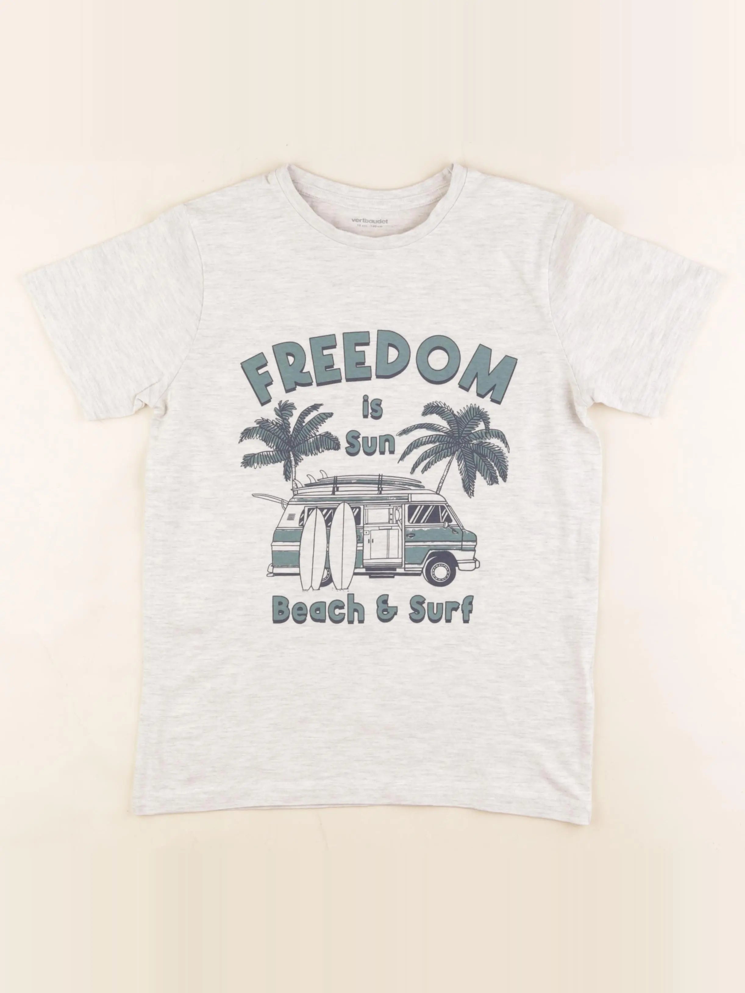 Vertbaudet - tee-shirt gris, vert - 10 ans